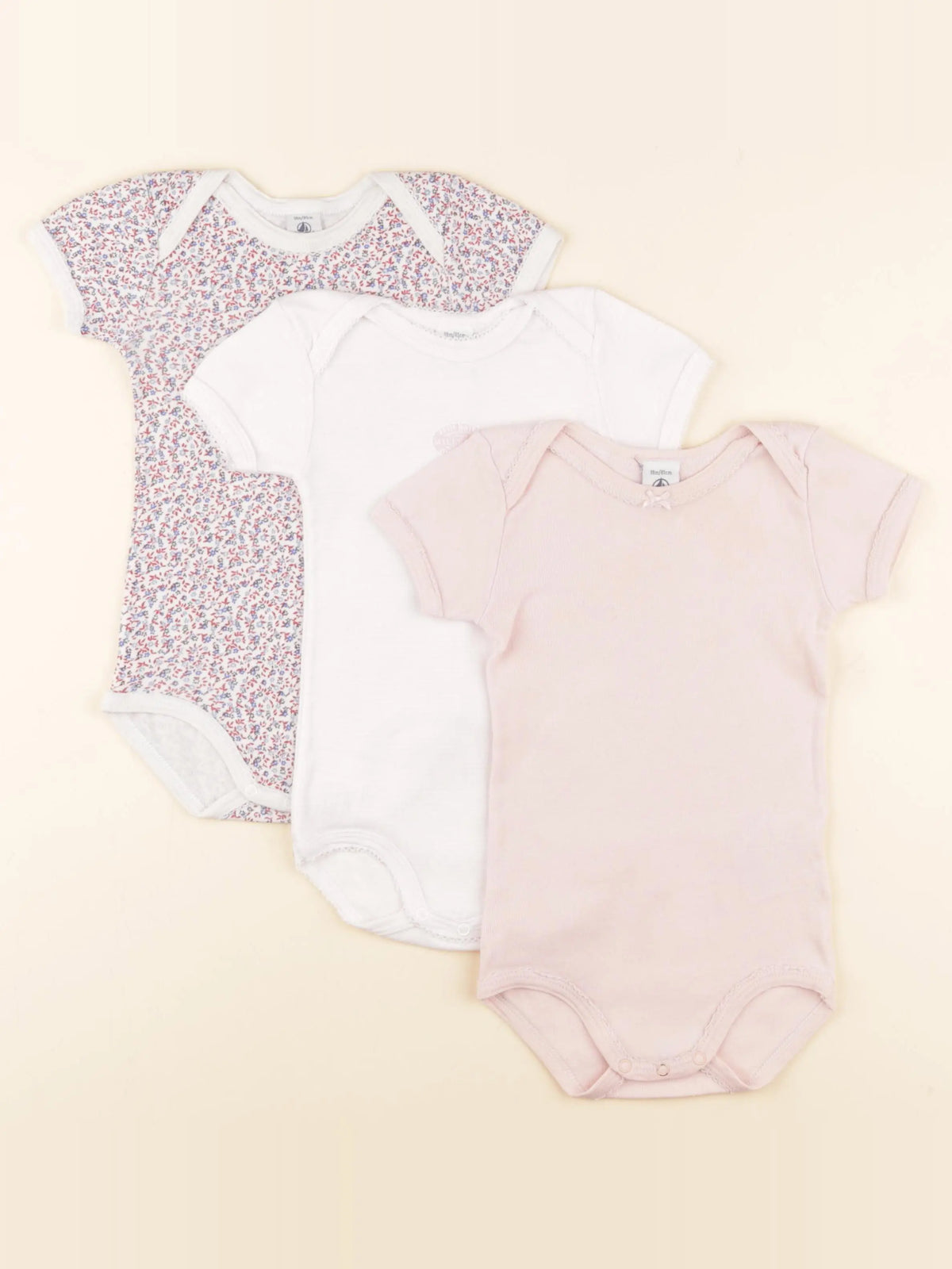 Petit Bateau - lot de 3 bodies en coton blanc, rose - 18 mois