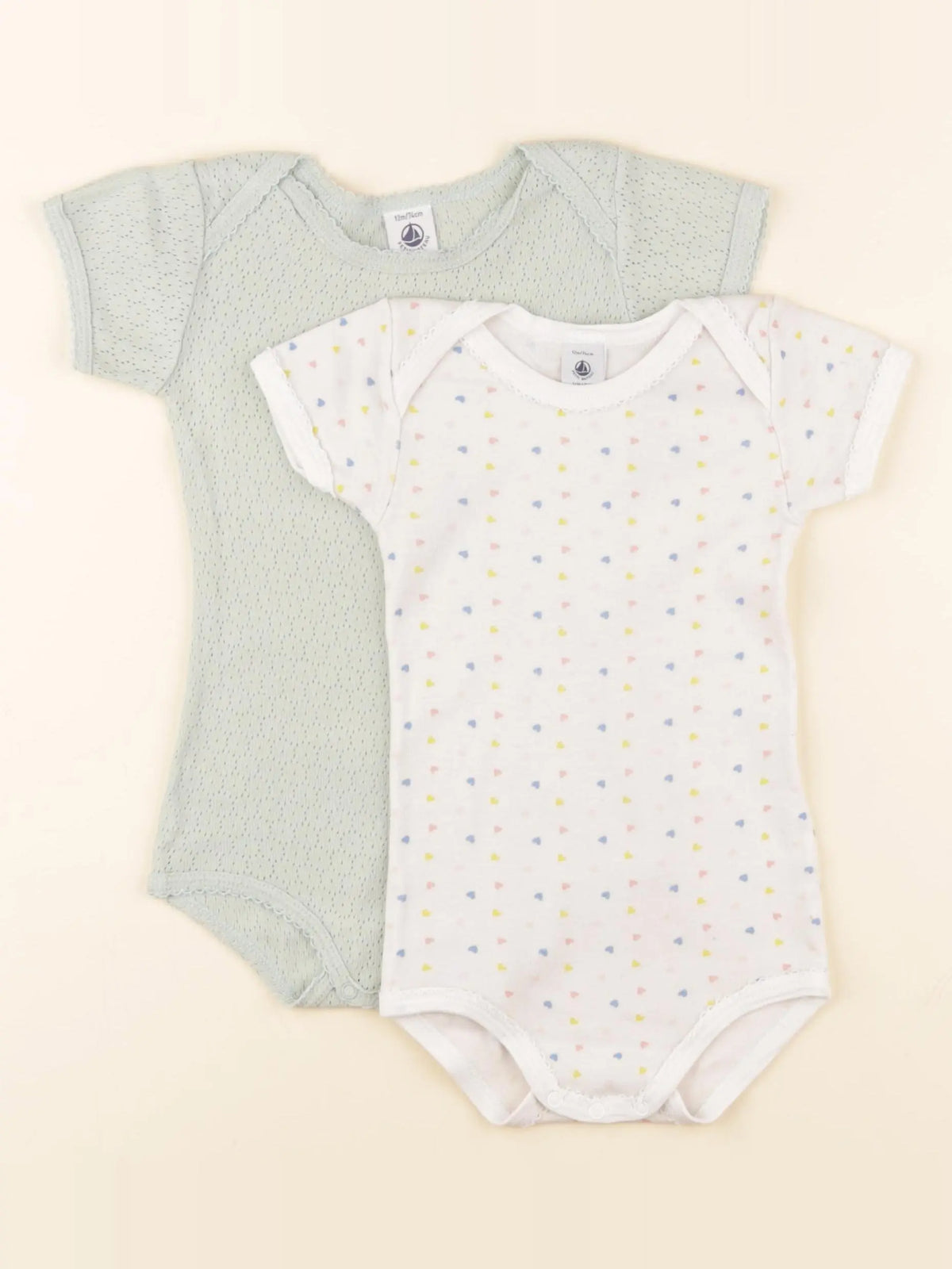 Petit Bateau - lot de 2 bodies en coton blanc, vert - 12 mois