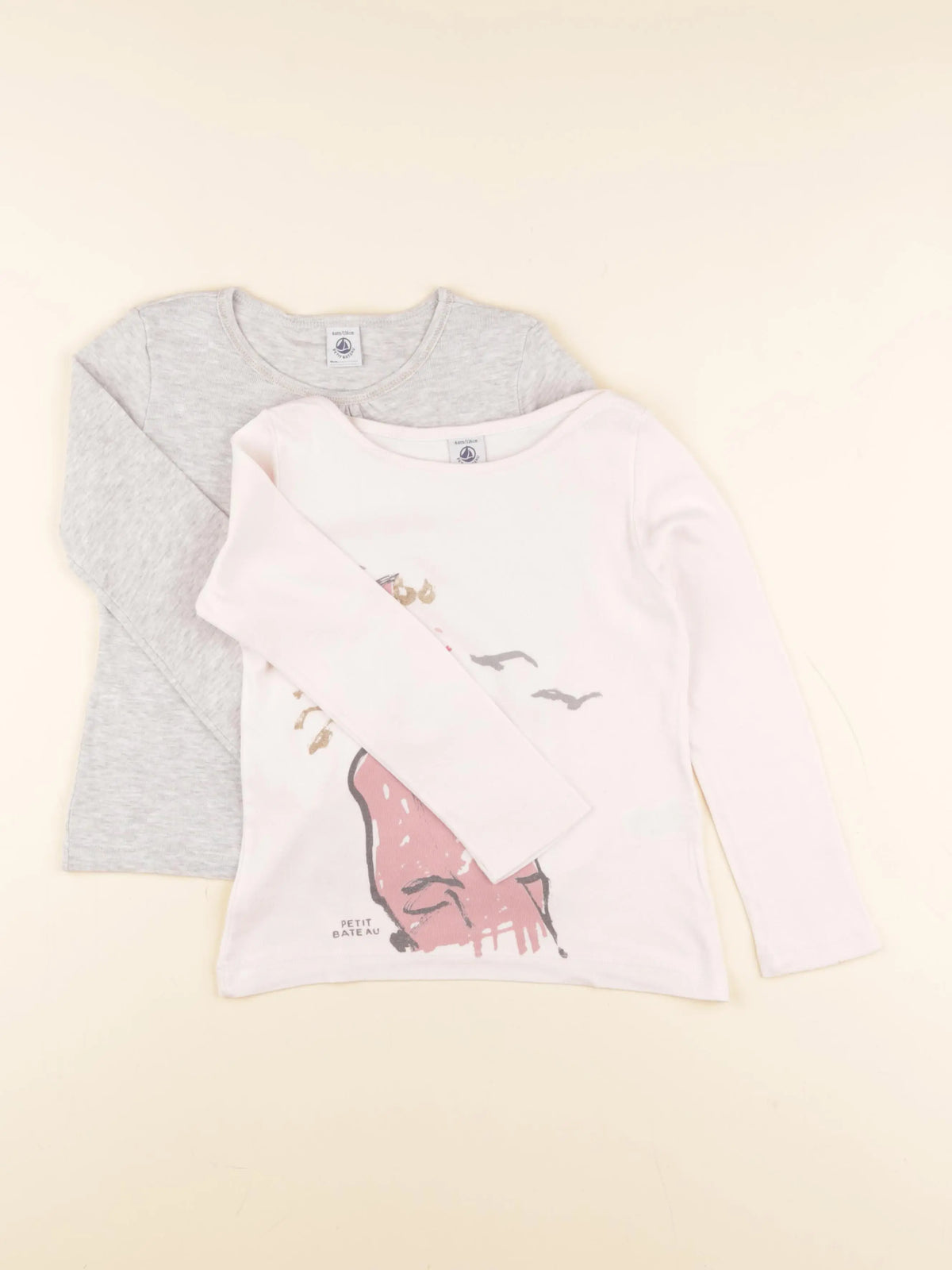 Petit Bateau - lot de 2 maillots de corps gris, rose - 6 ans