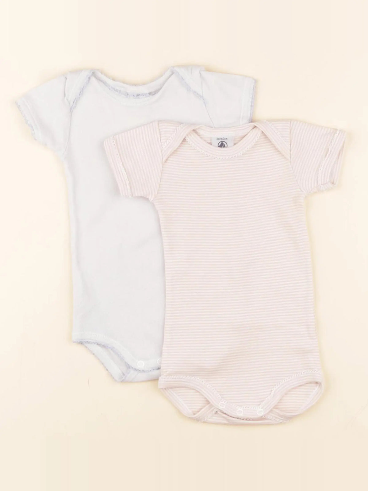 Petit Bateau - lot de 2 bodies en coton bleu, rose - 3 mois