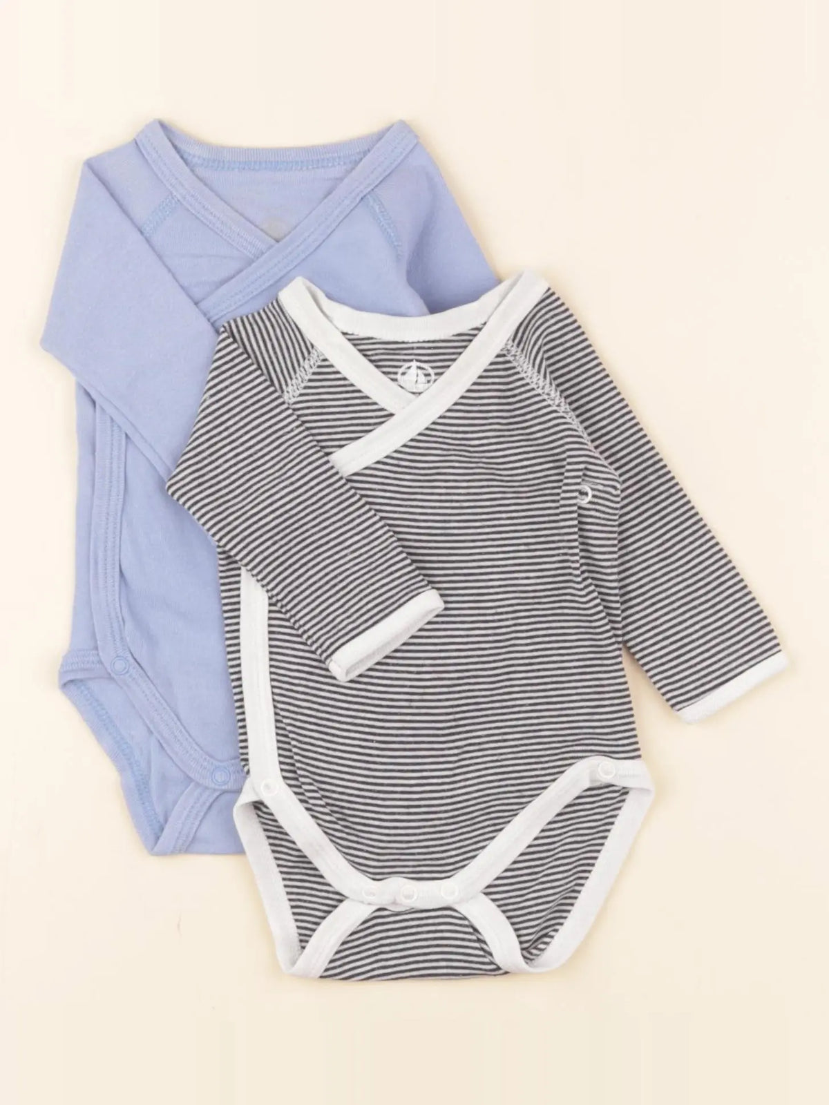 Petit Bateau - lot de 2 bodies en coton bleu - 1 mois