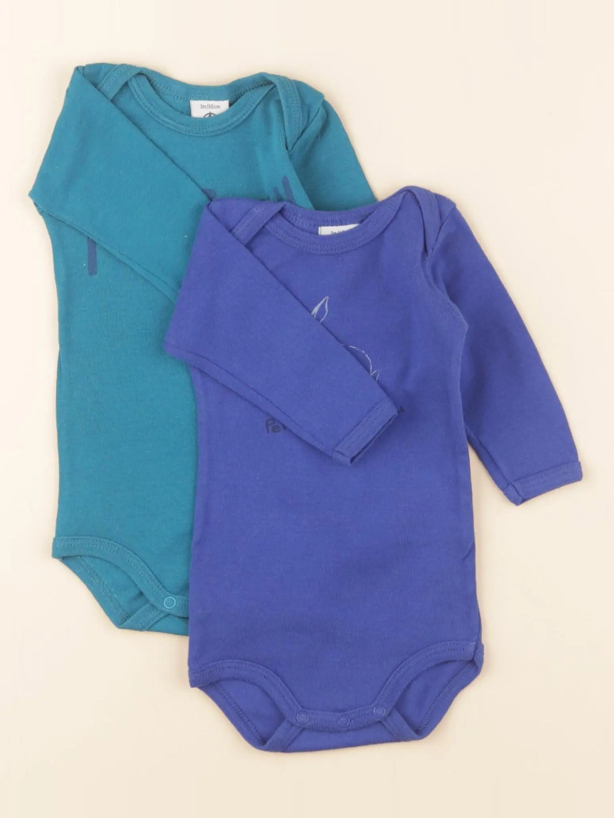 Petit Bateau - lot de 2 bodies en coton bleu - 3 mois