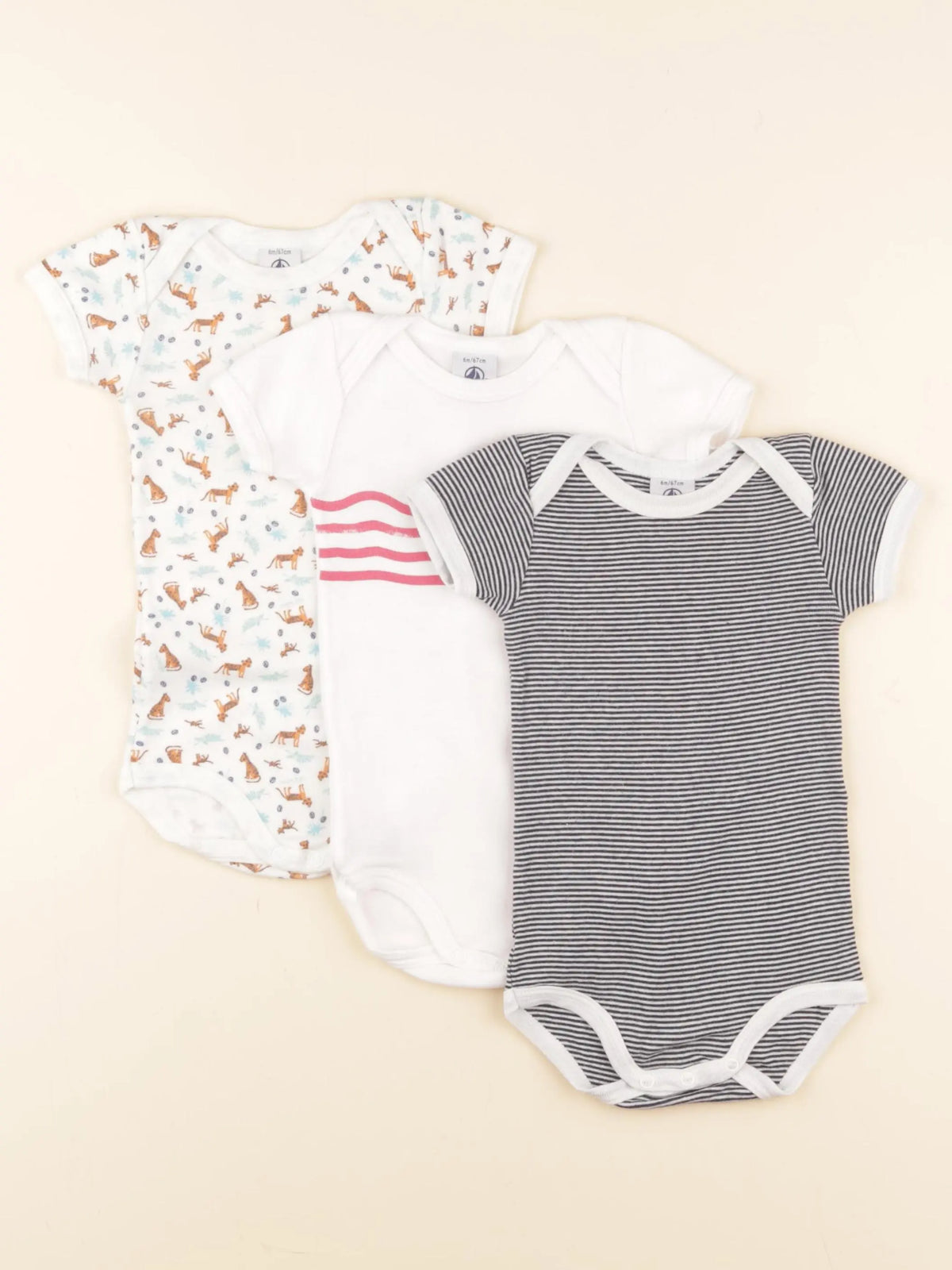 Petit Bateau - lot de 3 bodies en coton multicolore - 6 mois