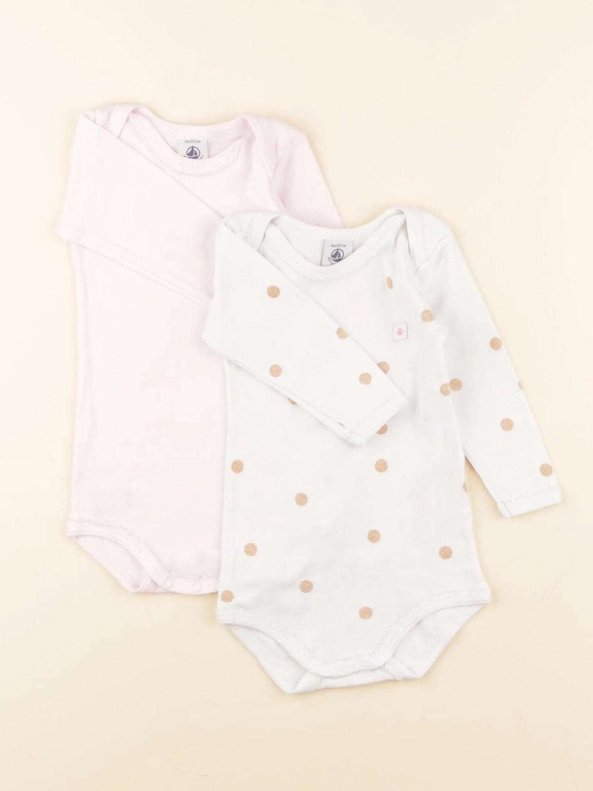 Petit Bateau - lot de 2 bodies en coton blanc, rose - 6 mois