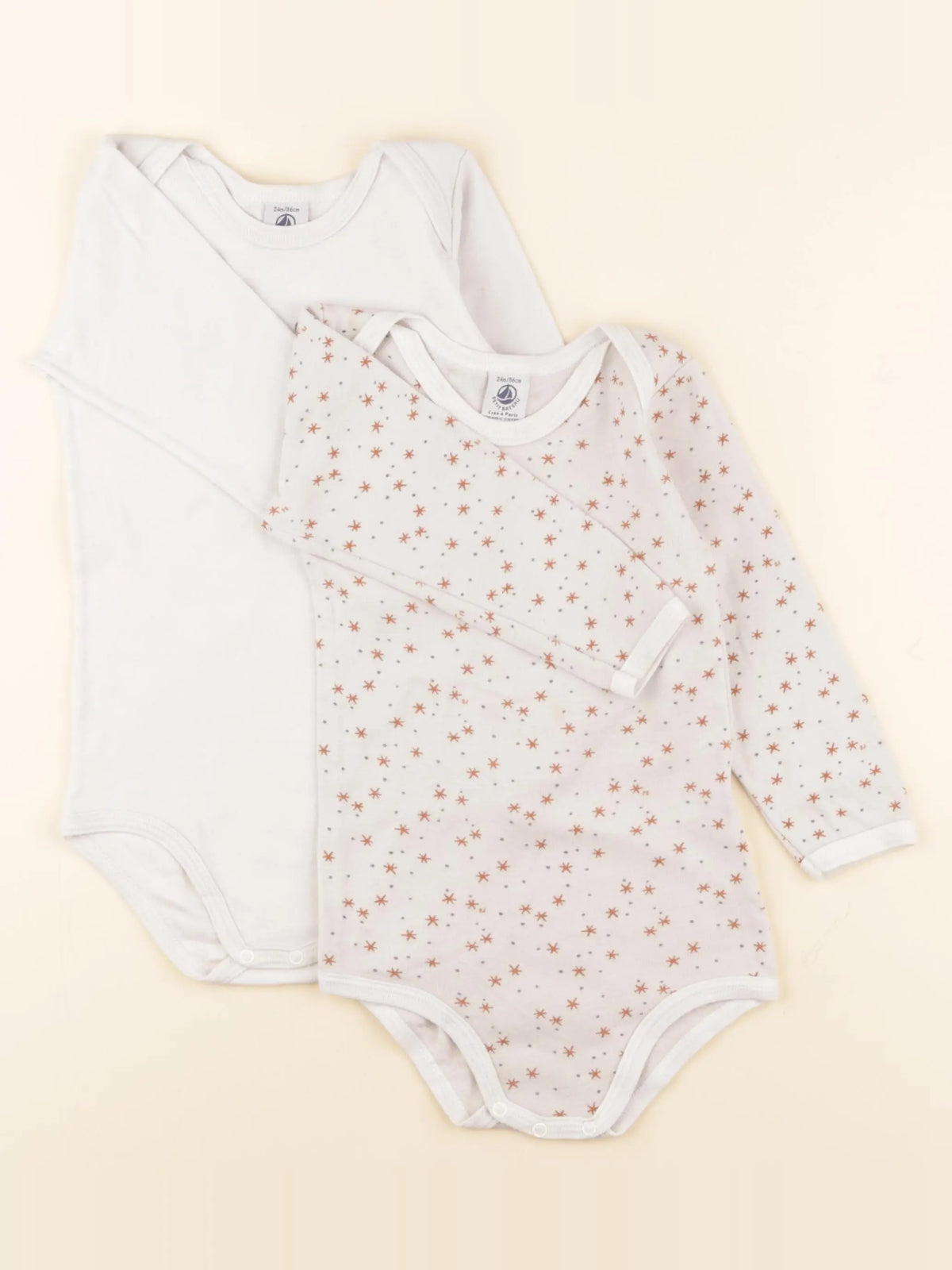 Petit Bateau - lot de 2 bodies en coton beige - 24 mois