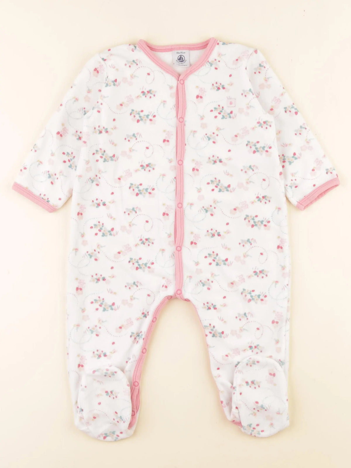 Petit Bateau - pyjama velours blanc, rose - 18 mois