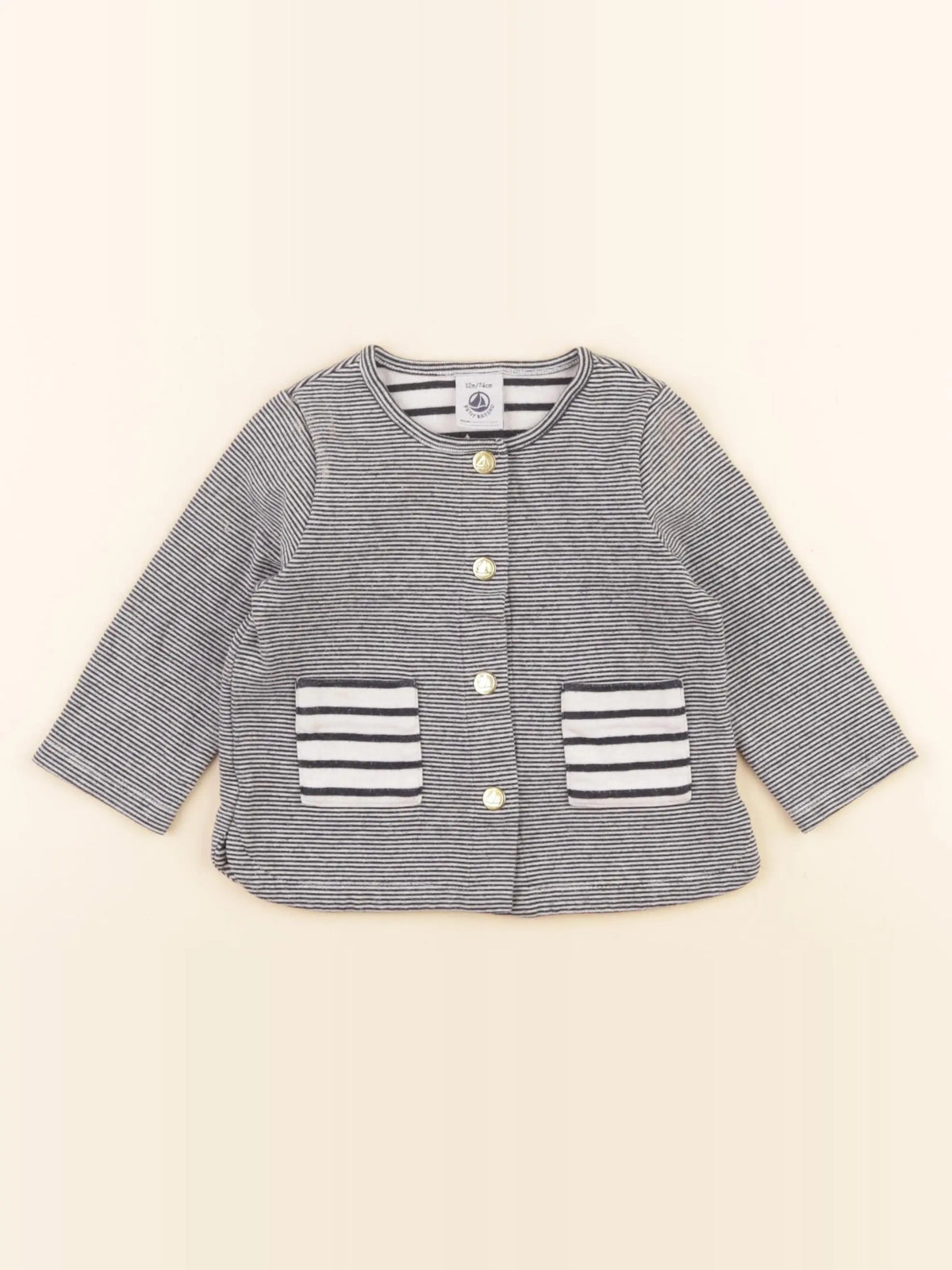 Petit Bateau - tee-shirt blanc, bleu - 12 mois