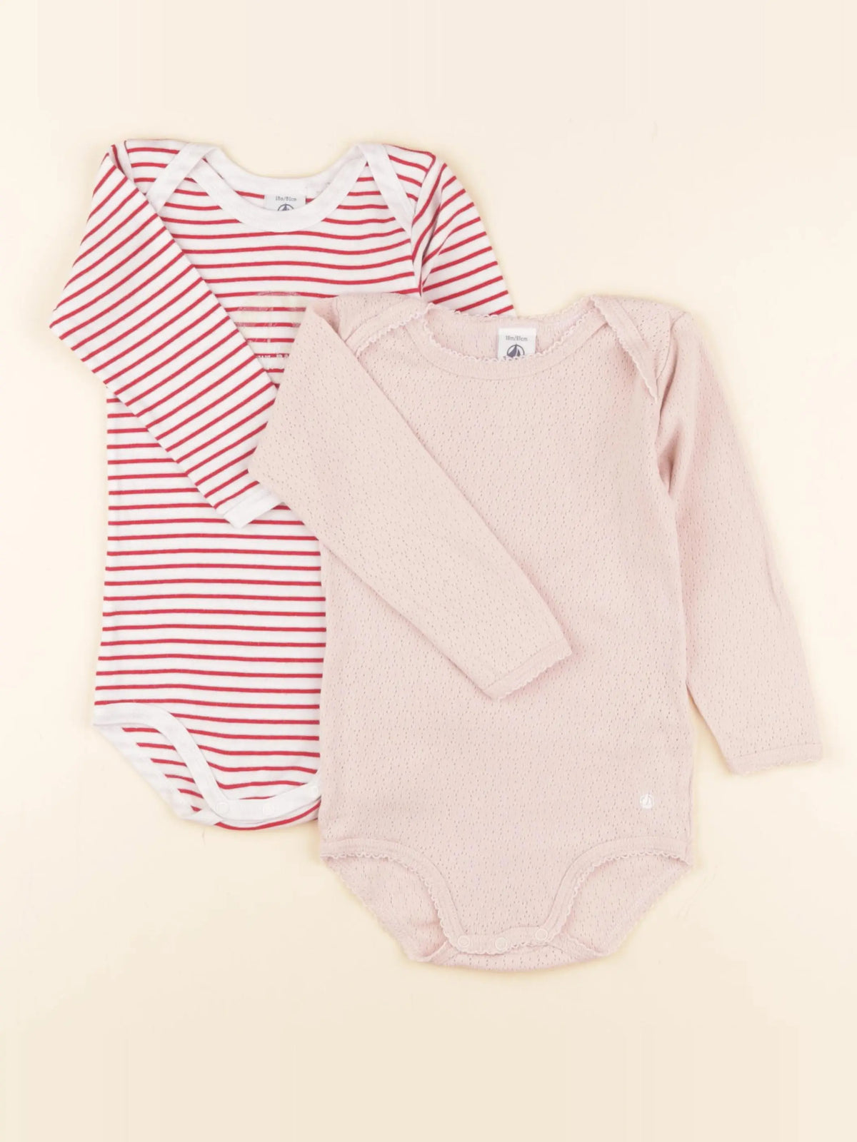 Petit Bateau - lot de 2 bodies en coton rouge, rose - 18 mois