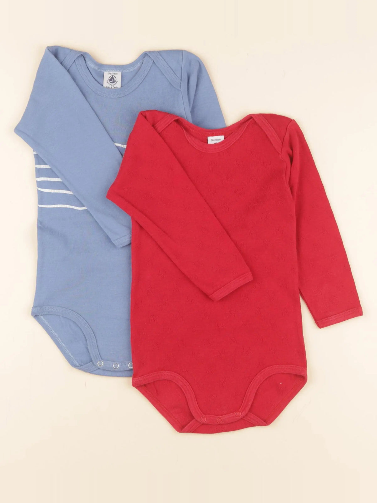 Petit Bateau - lot de 2 bodies en coton bleu, rouge - 24 mois