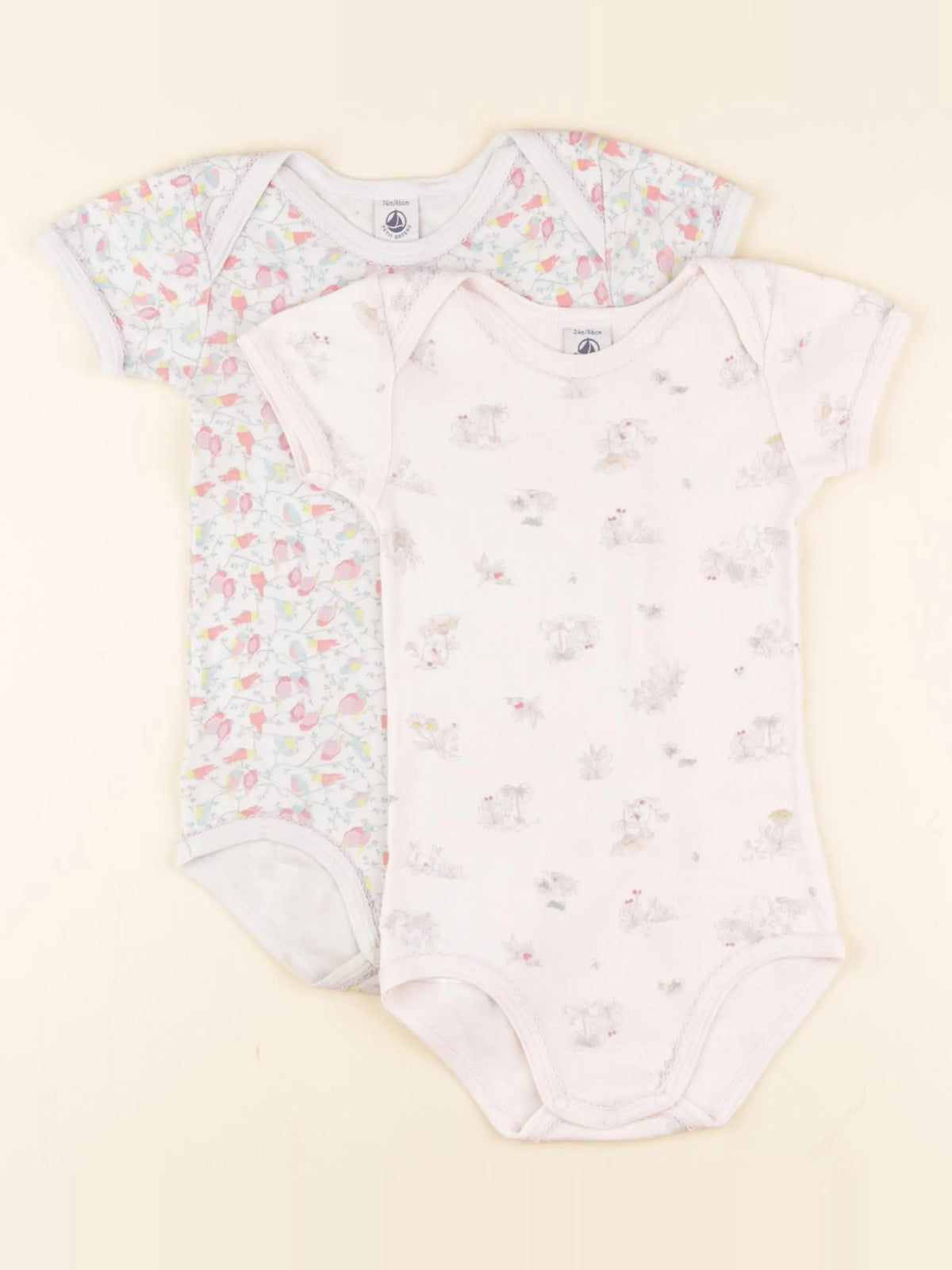Petit Bateau - lot de 2 bodies en coton rose, blanc - 24 mois