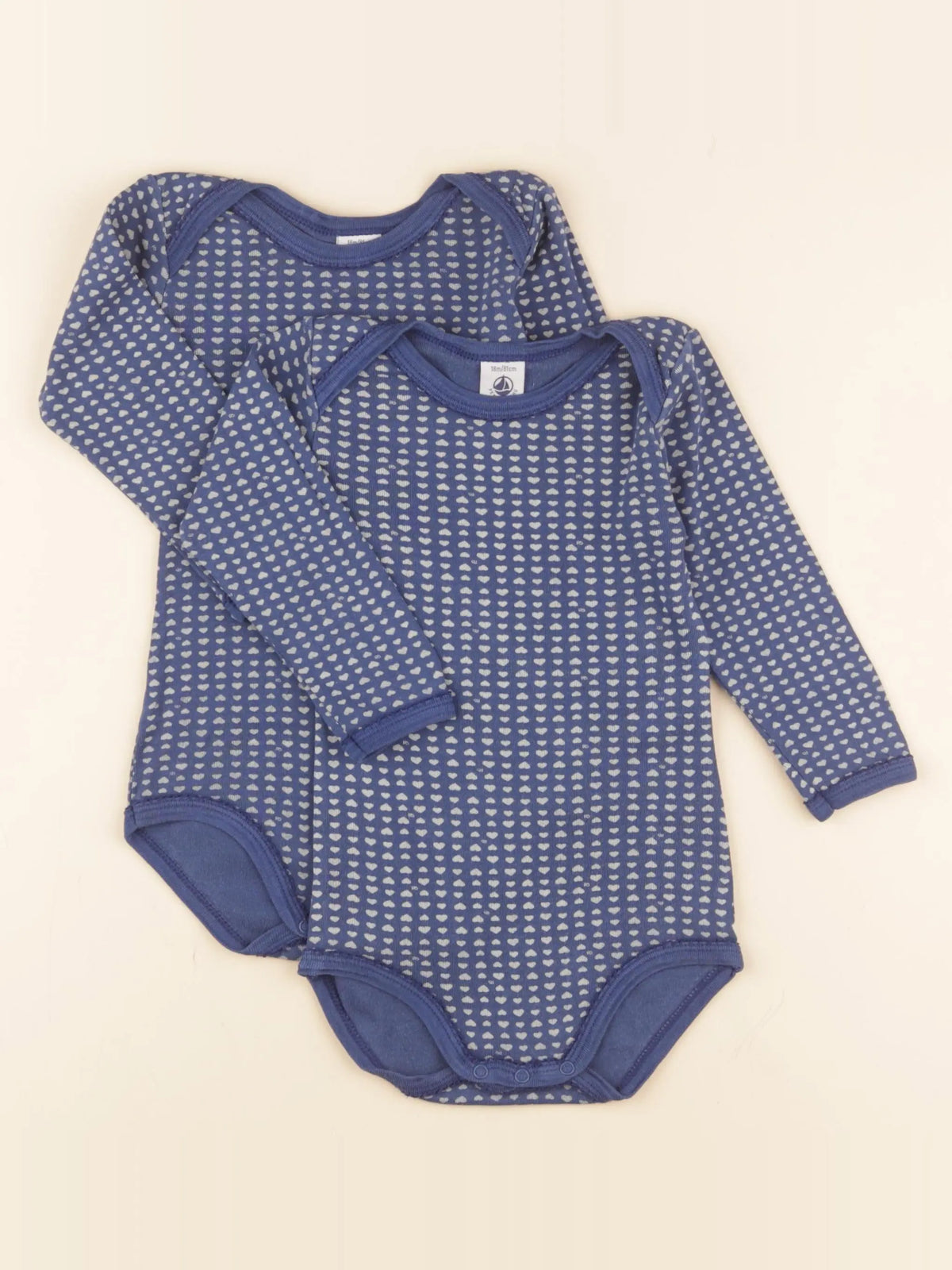 Petit Bateau - lot de 2 bodies en coton bleu, beige - 18 mois