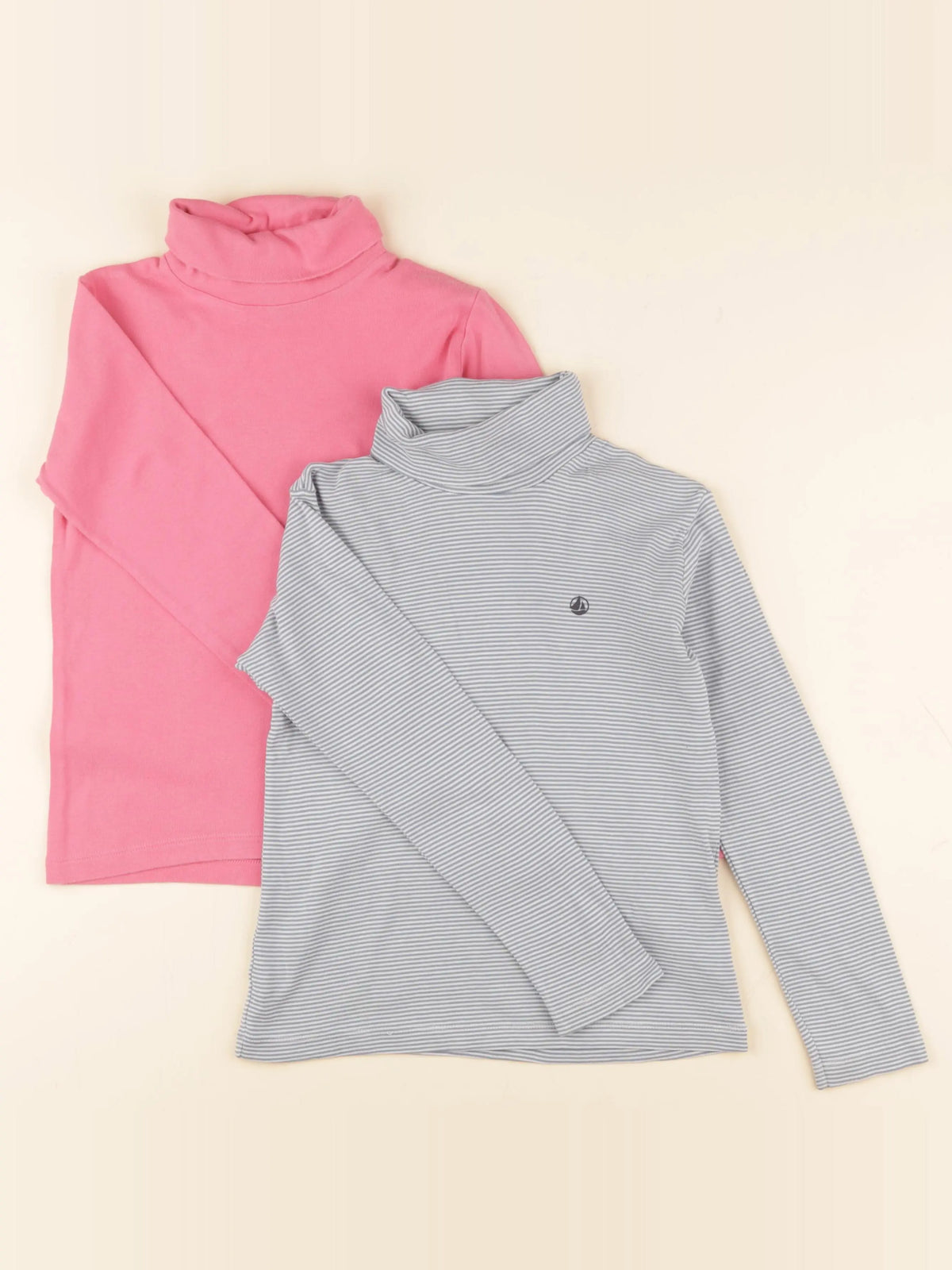 Petit Bateau - lot de 2 sous-pulls bleu, rose - 8 ans