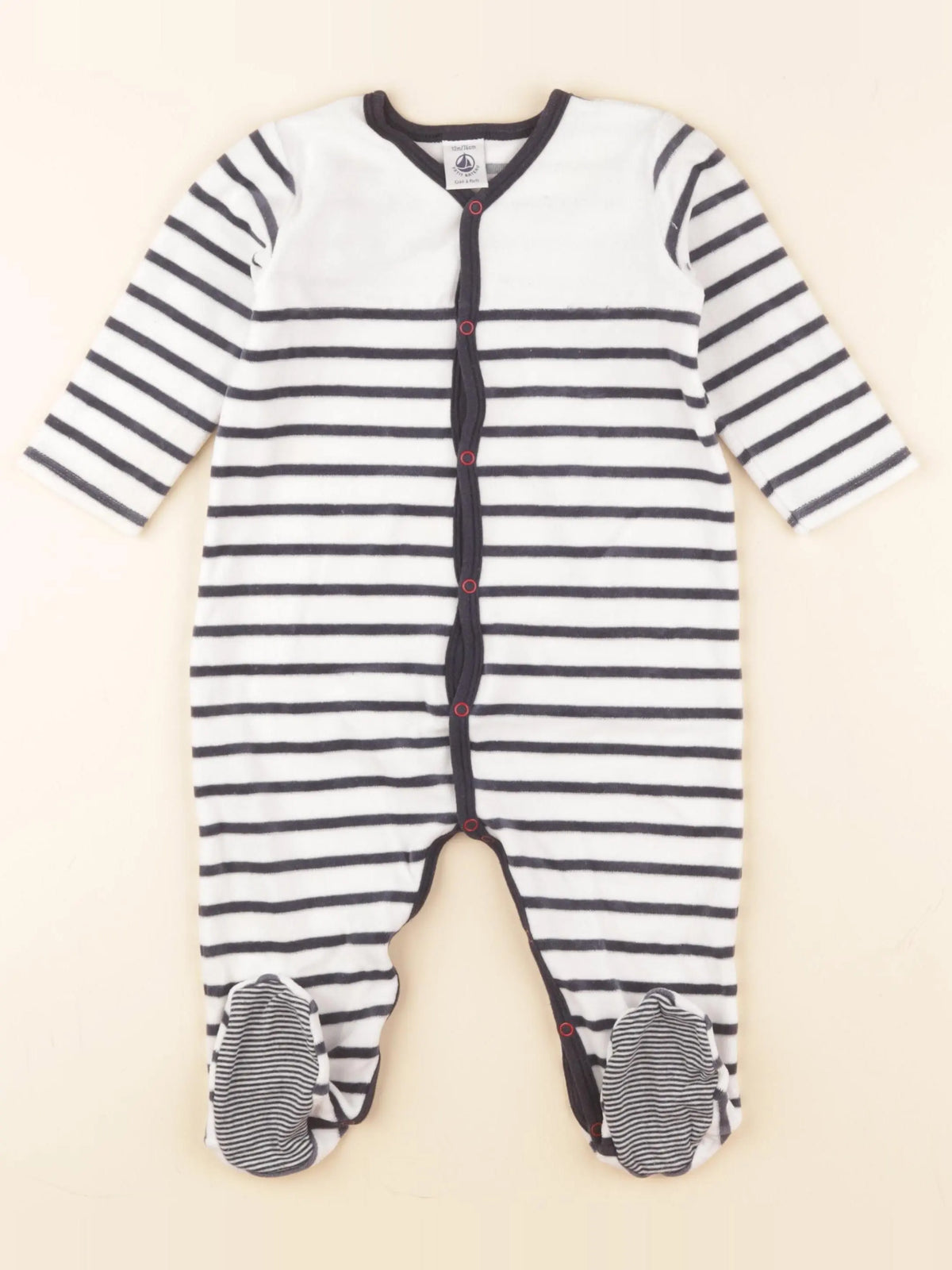 Petit Bateau - pyjama velours bleu, blanc - 12 mois