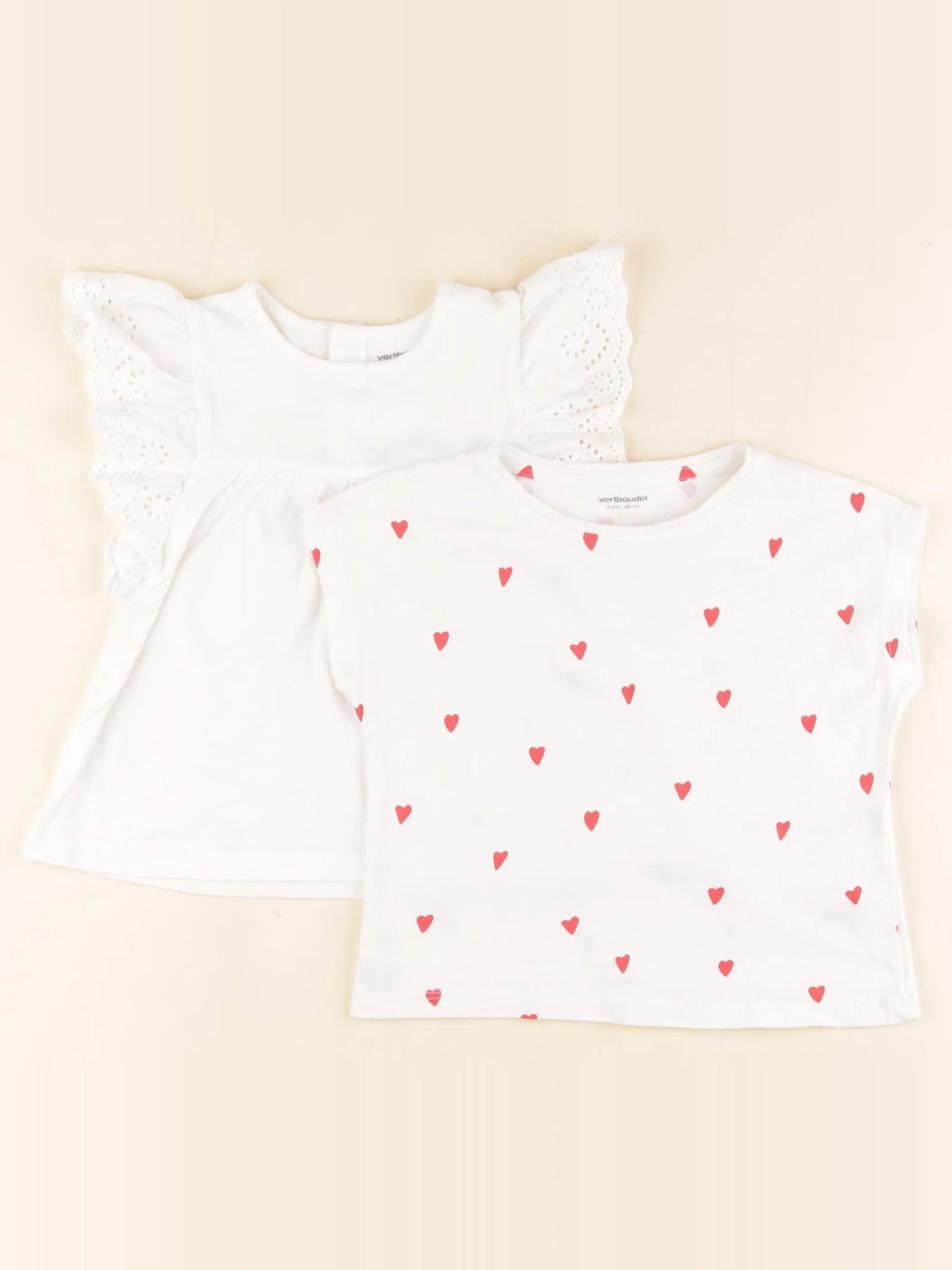 Vertbaudet - lot de 2 tee-shirts blanc, rouge - 2 ans