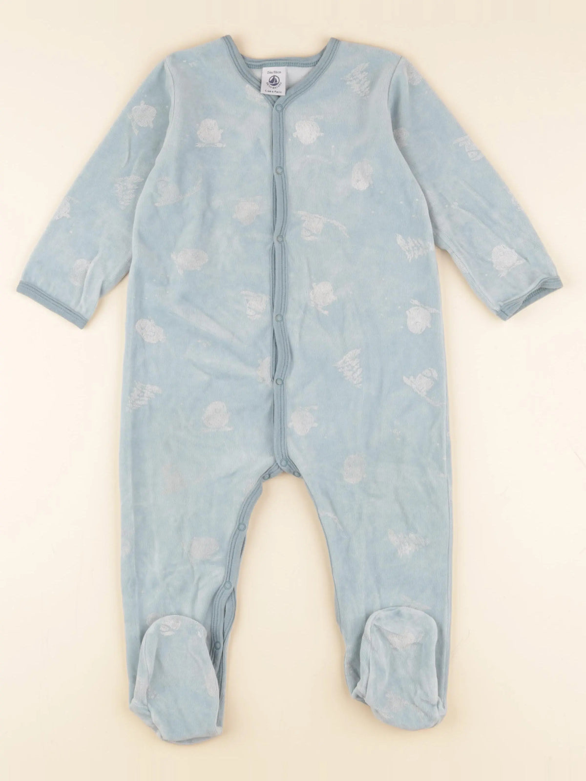 Petit Bateau - pyjama velours bleu - 24 mois