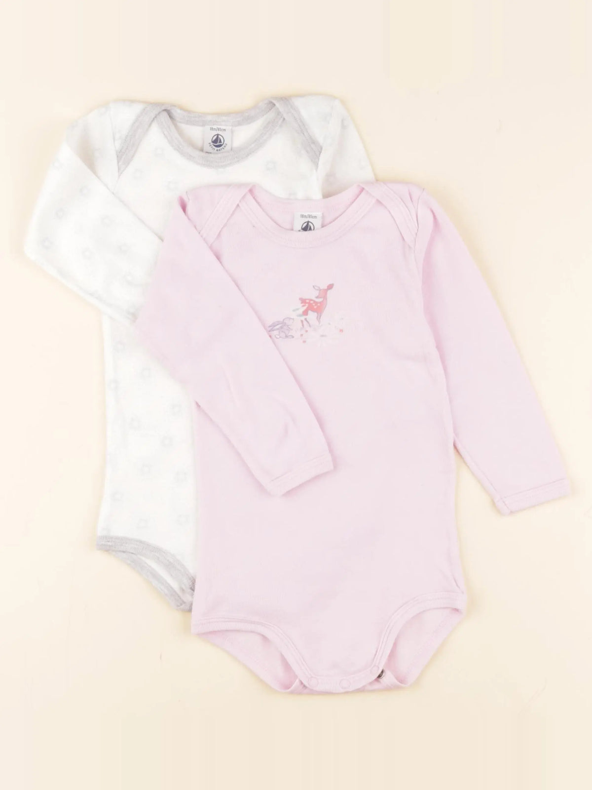 Petit Bateau - lot de 2 bodies en coton gris, rose - 18 mois
