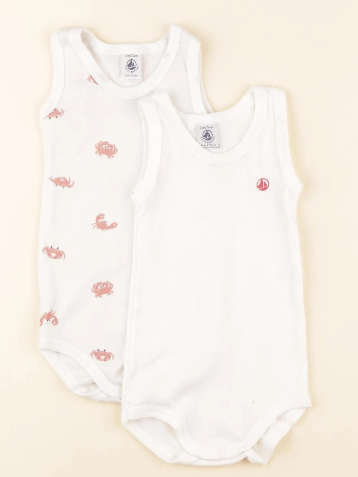 Petit Bateau - lot de 2 bodies en coton blanc - 12 mois