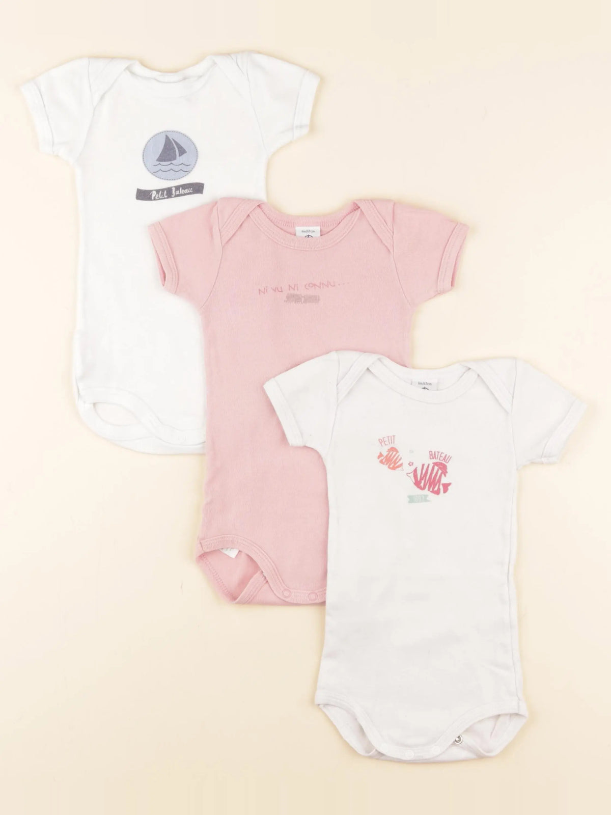 Petit Bateau - lot de 3 bodies en coton multicolore - 6 mois