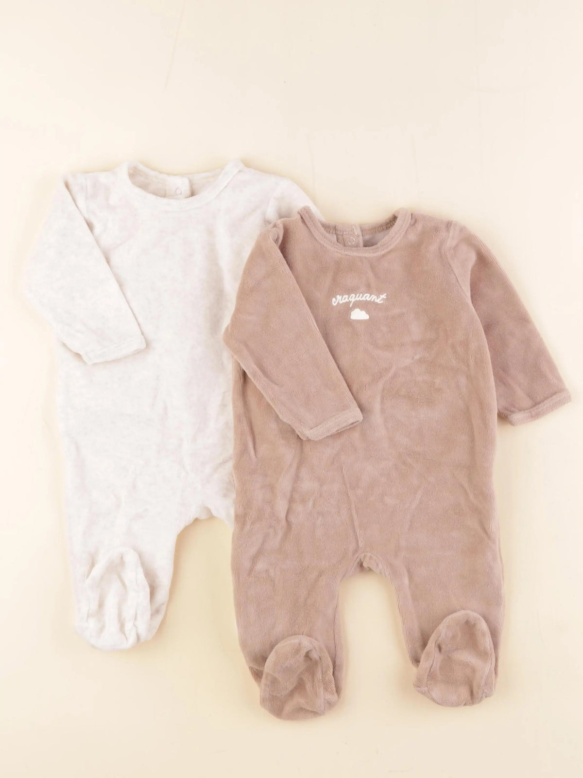 Vertbaudet - lot de 2 pyjamas velours blanc, marron - 6 mois