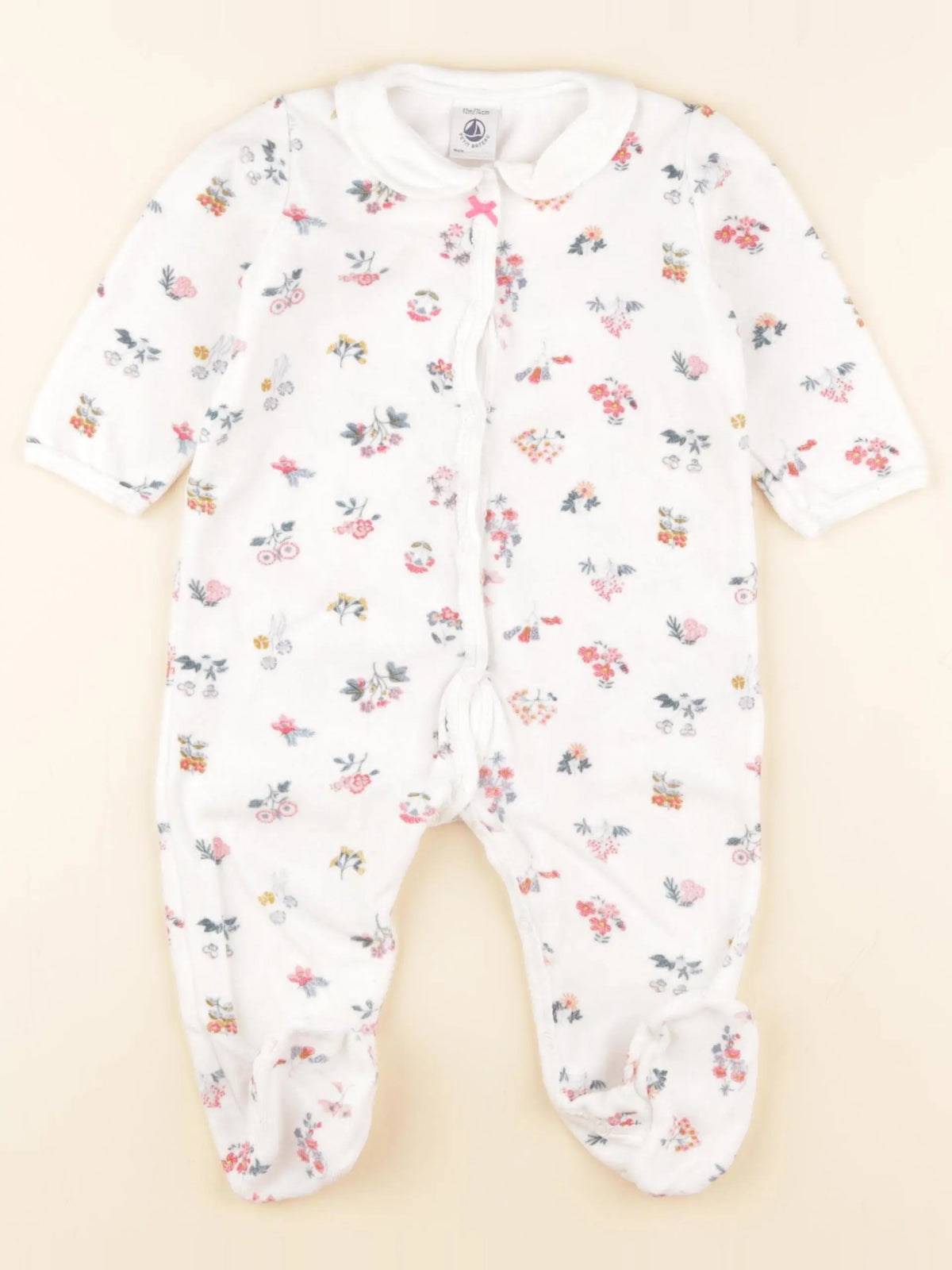 Petit Bateau - pyjama velours blanc, rose - 12 mois