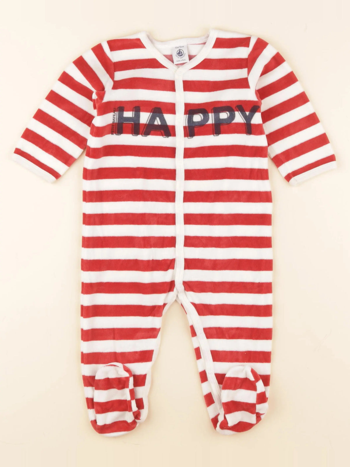 Petit Bateau - pyjama velours rouge, blanc - 12 mois