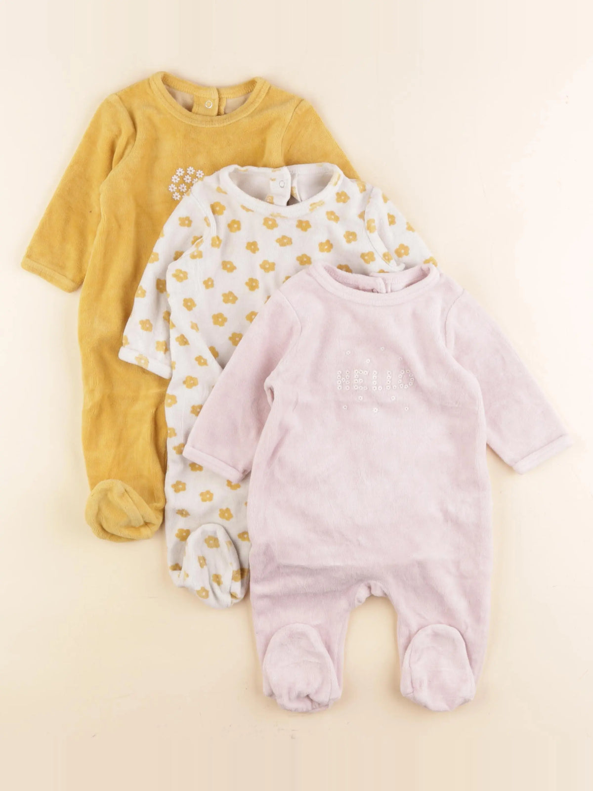 Vertbaudet - lot de 3 pyjamas velours multicolore - 3 mois