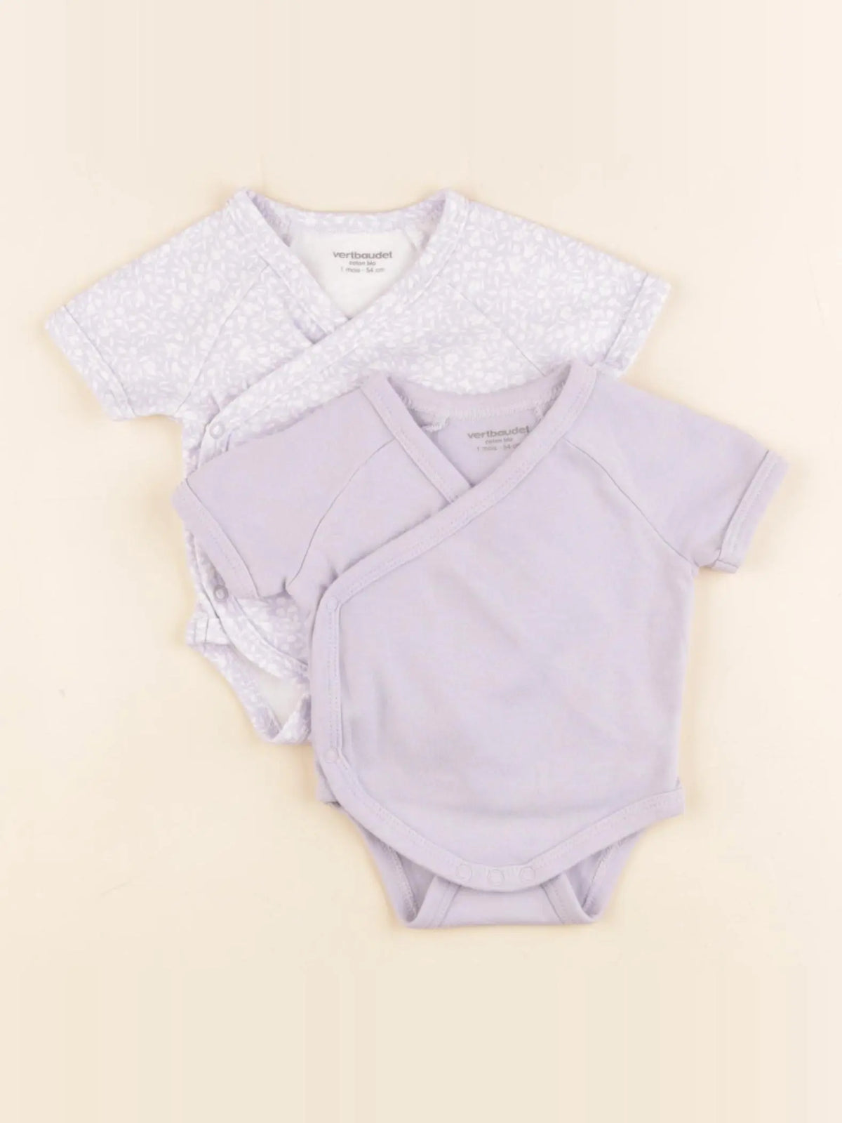 Vertbaudet - lot de 2 bodies en coton violet - 1 mois