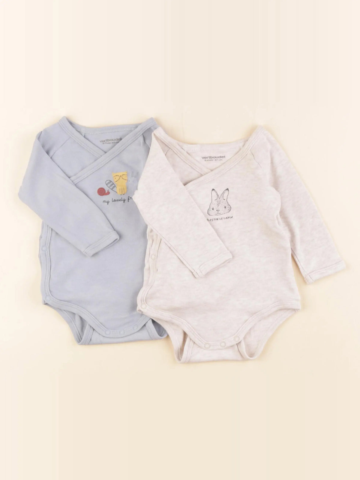 Vertbaudet - lot de 2 bodies en coton multicolore - 6 mois