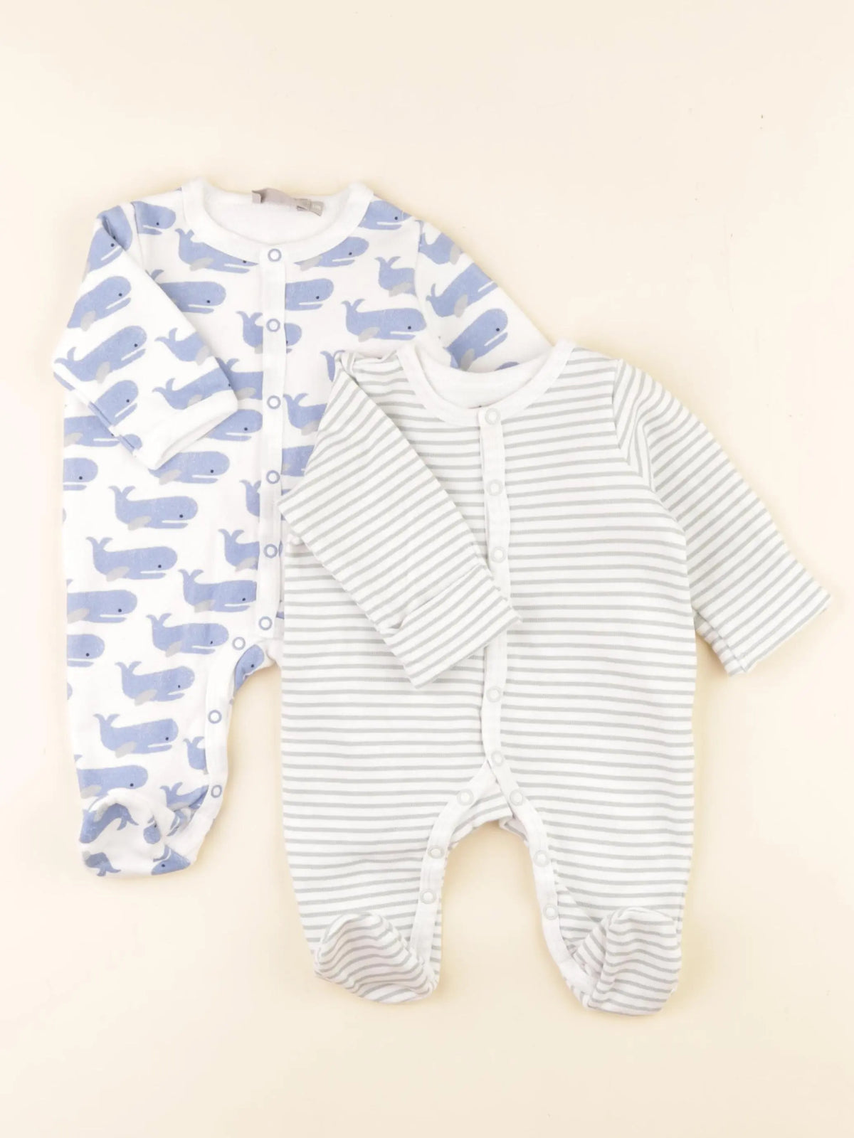 Boutchou - lot de 2 pyjamas coton bleu, vert - 1 mois