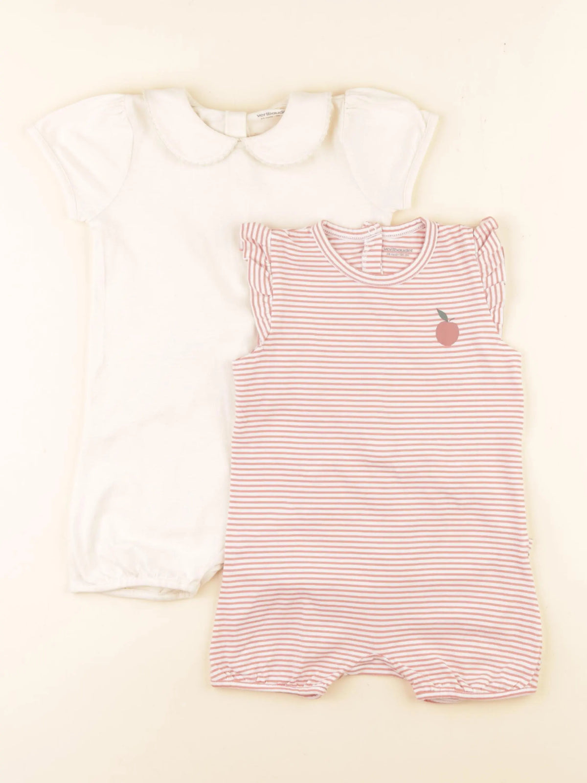 Vertbaudet - lot de 2 pyjamas coton beige, rose - 24 mois