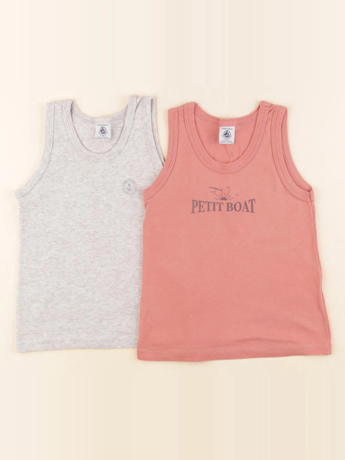 Petit Bateau - lot de 2 maillots de corps rose, gris - 4 ans
