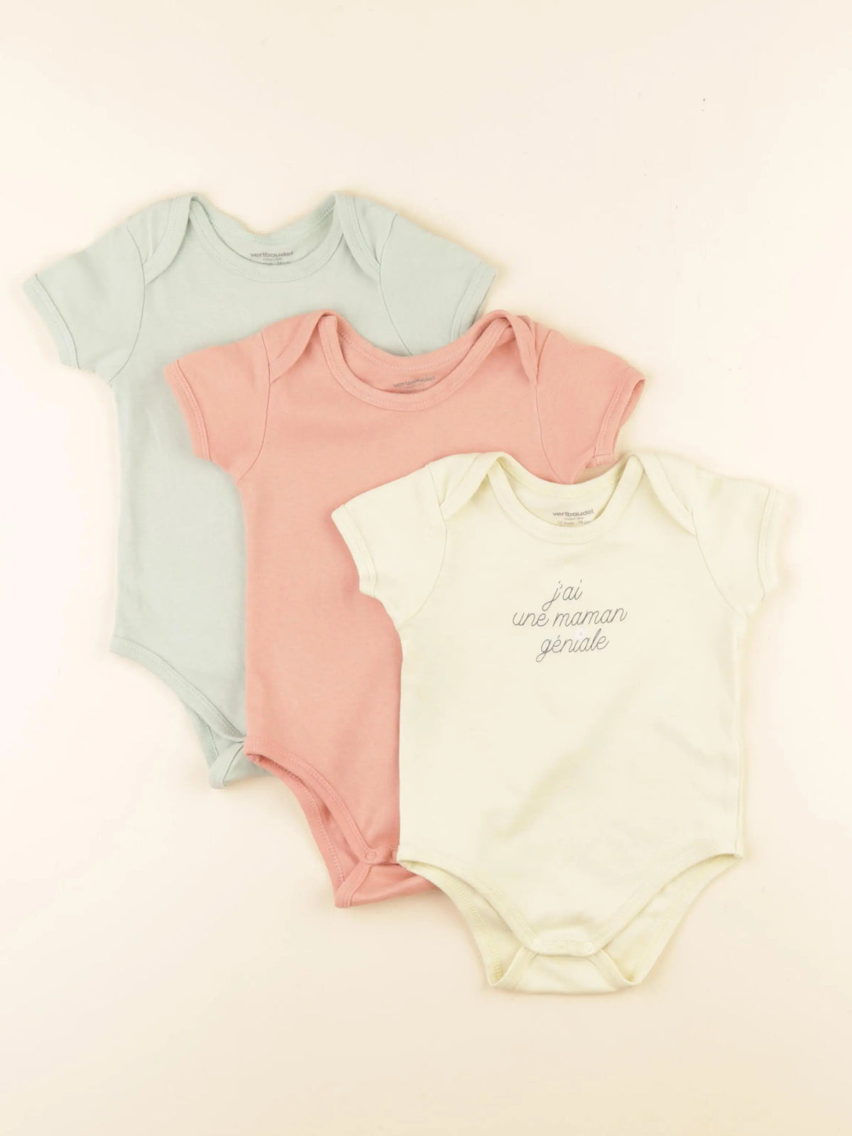 Vertbaudet - lot de 3 bodies en coton multicolore - 12 mois