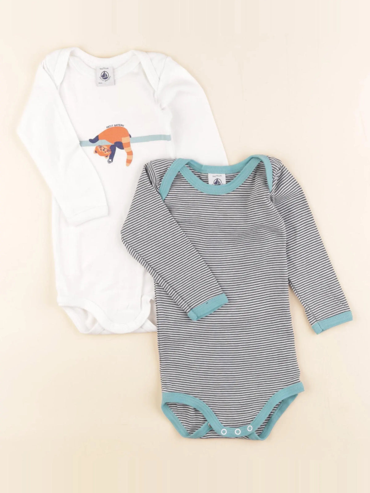 Petit Bateau - lot de 2 bodies en coton bleu, blanc - 9 mois