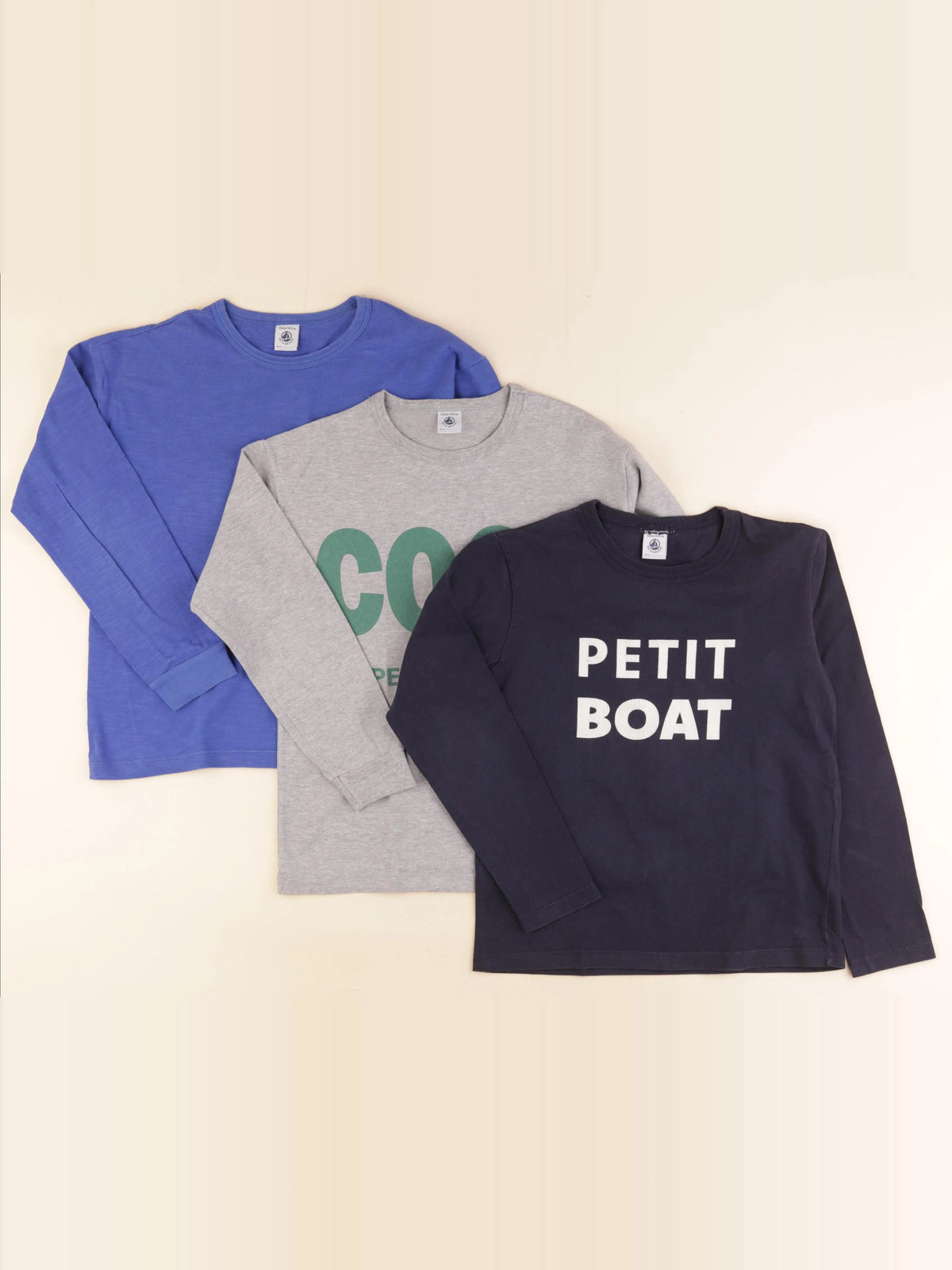 Petit Bateau - lot de 3 tee-shirts bleu, gris - 10 ans