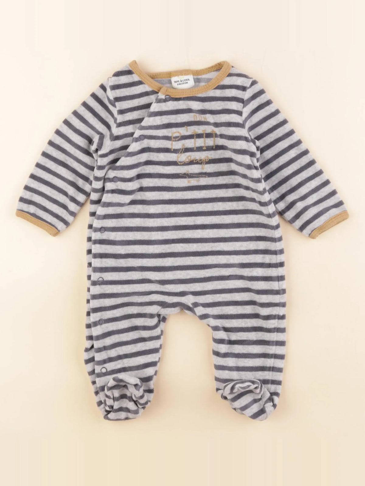 Tape à l'oeil - pyjama velours gris, bleu - 3 mois