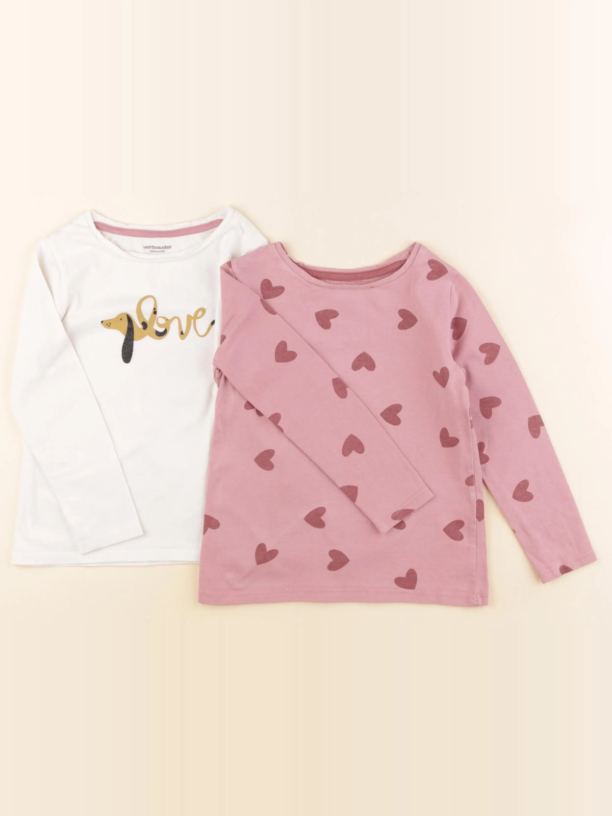 Vertbaudet - lot de 2 tee-shirts blanc, rose - 4 ans
