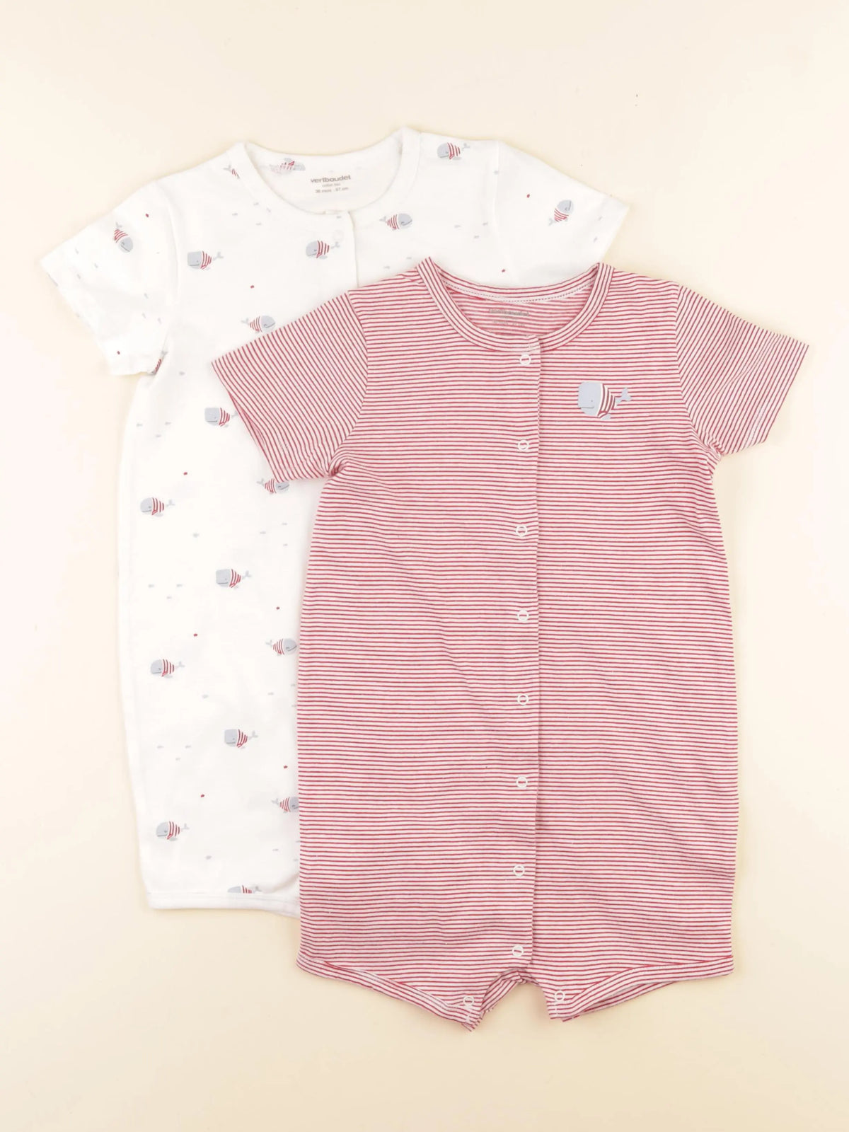 Vertbaudet - lot de 2 pyjamas coton blanc, rouge - 36 mois