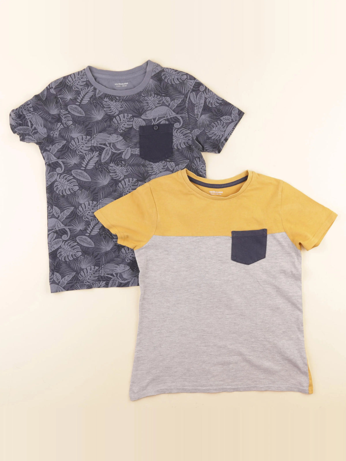 Vertbaudet - lot de 2 tee-shirts bleu, jaune - 8 ans