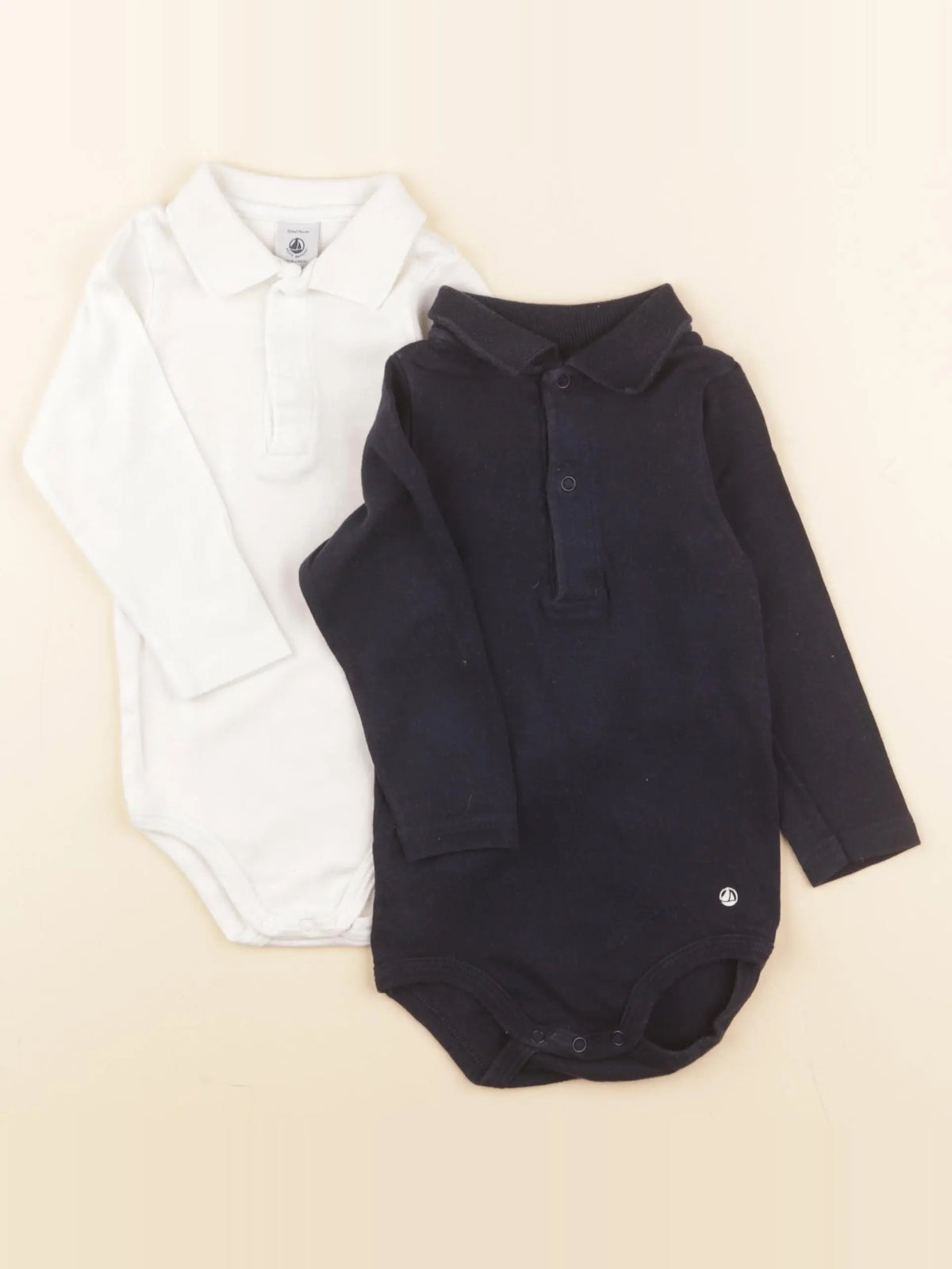 Petit Bateau - lot de 2 bodies à col blanc, bleu - 12 mois