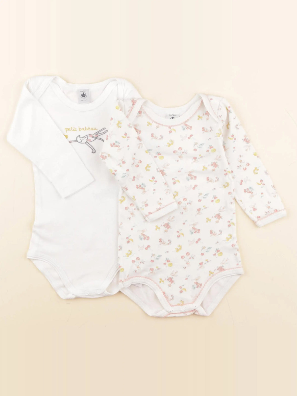 Petit Bateau - lot de 2 bodies en coton blanc - 12 mois