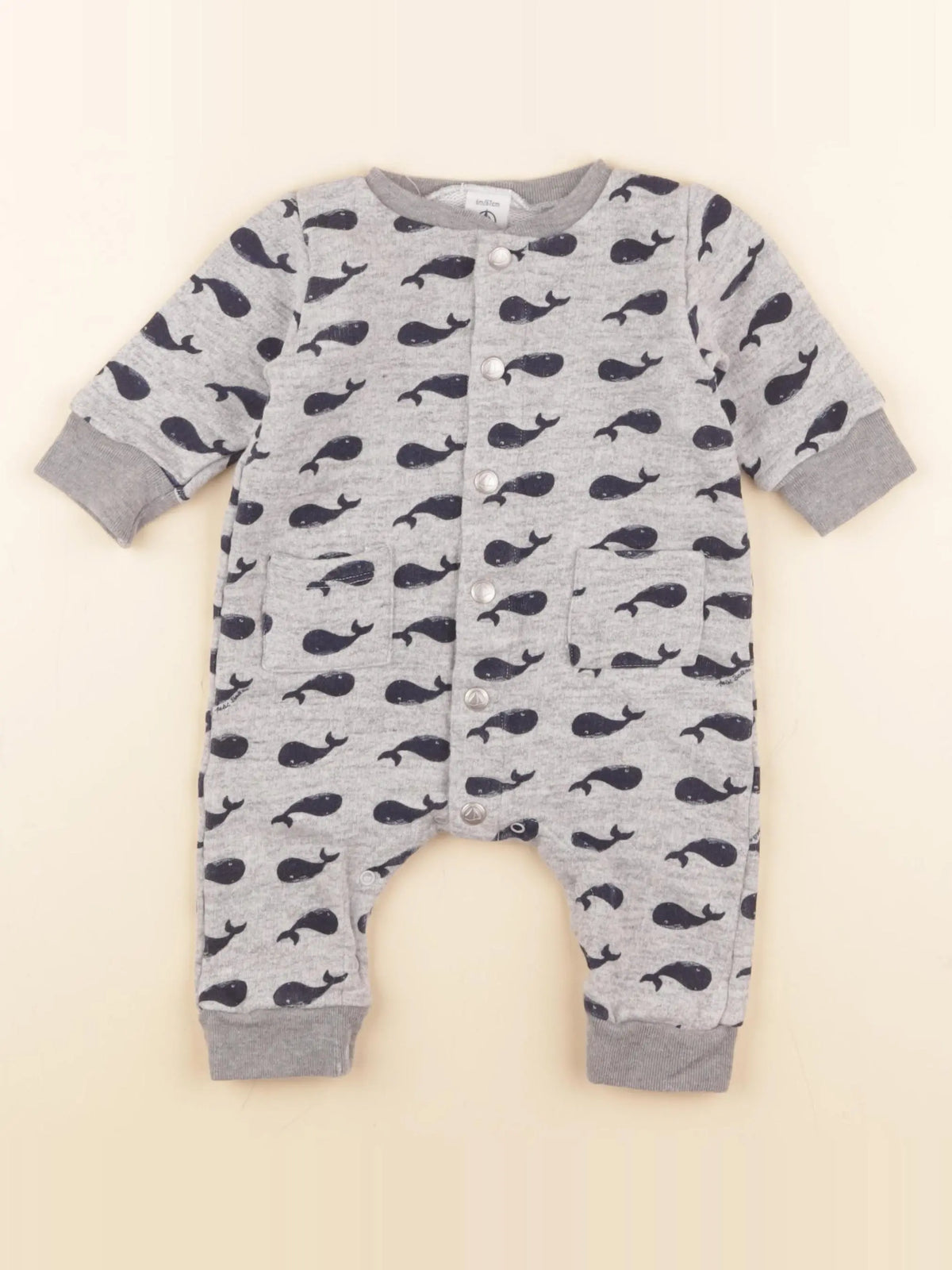Petit Bateau - combinaison gris, bleu - 6 mois