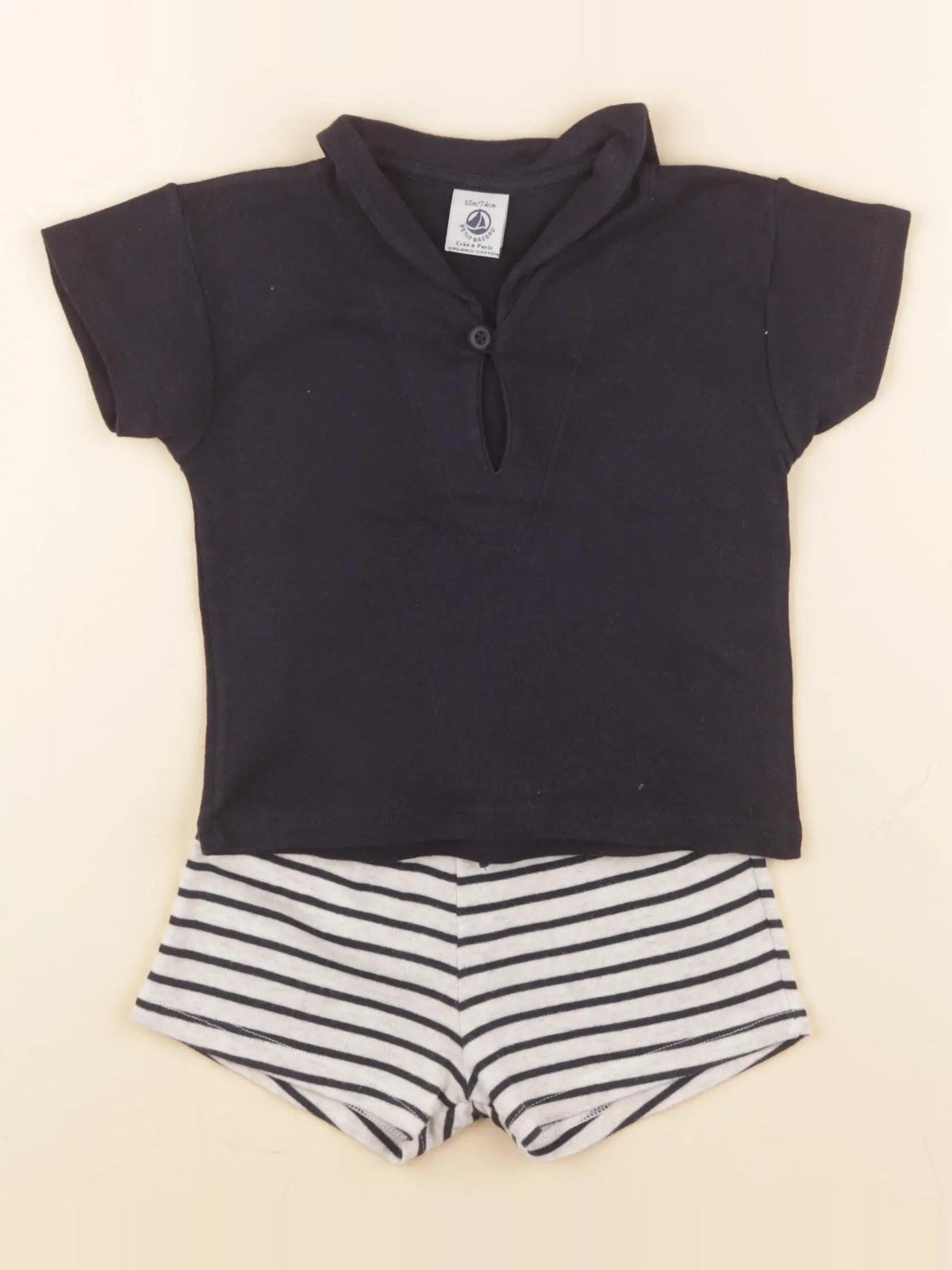 Petit Bateau - ensemble blanc, bleu - 12 mois