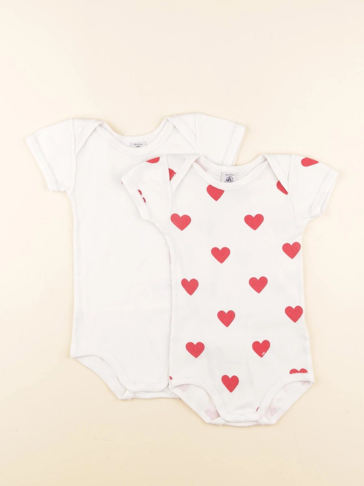 Petit Bateau - lot de 2 bodies en coton blanc, rouge - 18 mois
