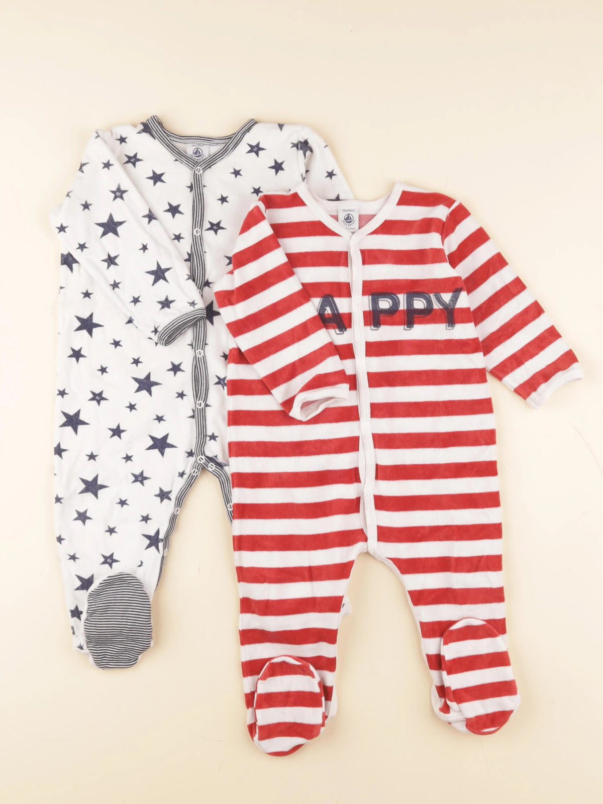Petit Bateau - lot de 2 pyjamas velours rouge, bleu - 18 mois