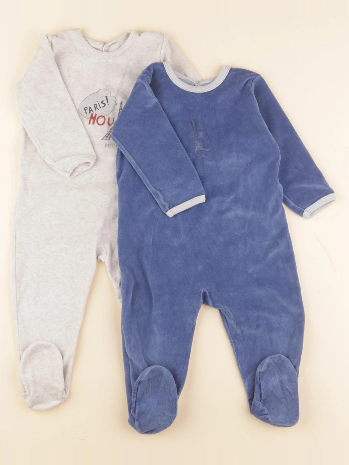 Petit Bateau - lot de 2 pyjamas velours bleu, gris - 18 mois