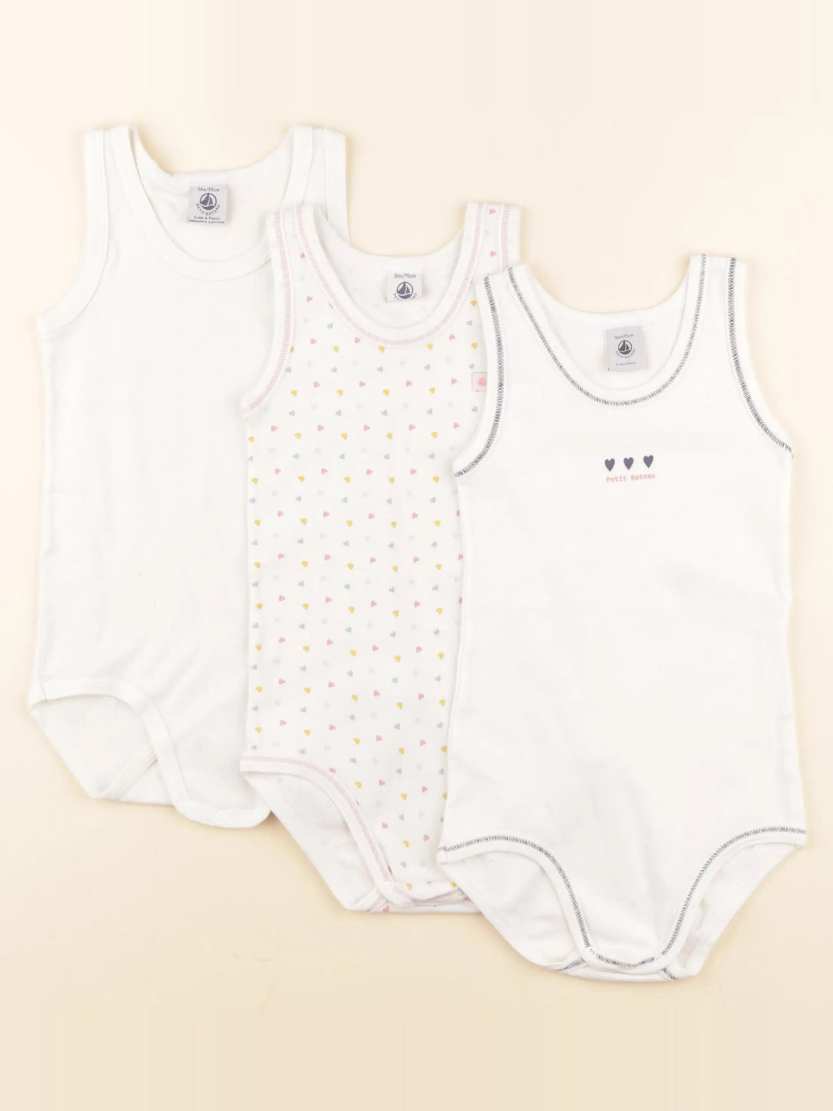 Petit Bateau - lot de 3 bodies en coton blanc - 36 mois