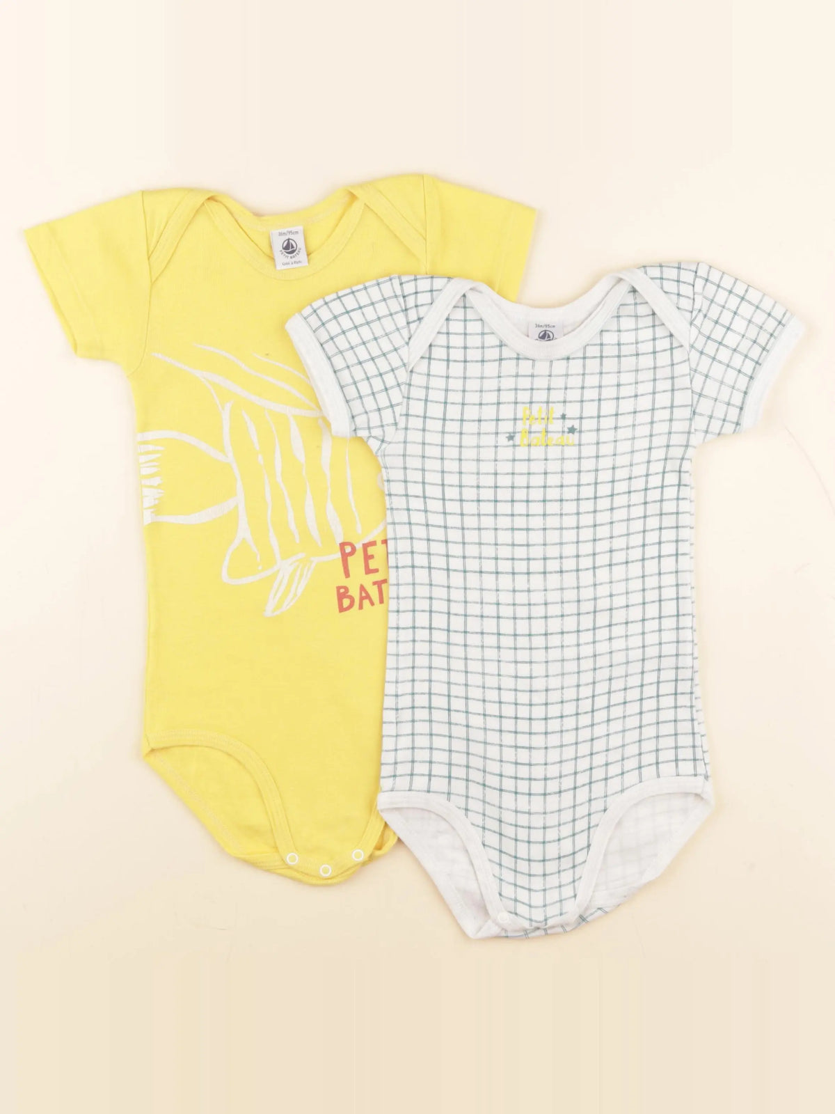 Petit Bateau - lot de 2 bodies en coton jaune, vert - 36 mois