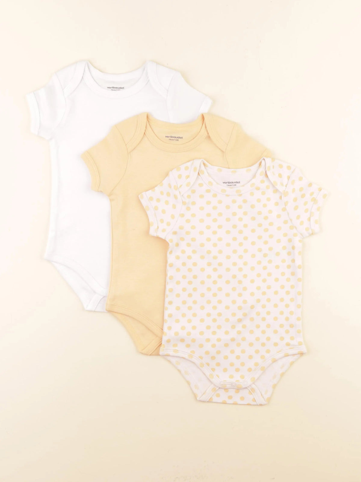 Vertbaudet - lot de 3 bodies en coton multicolore - 12 mois