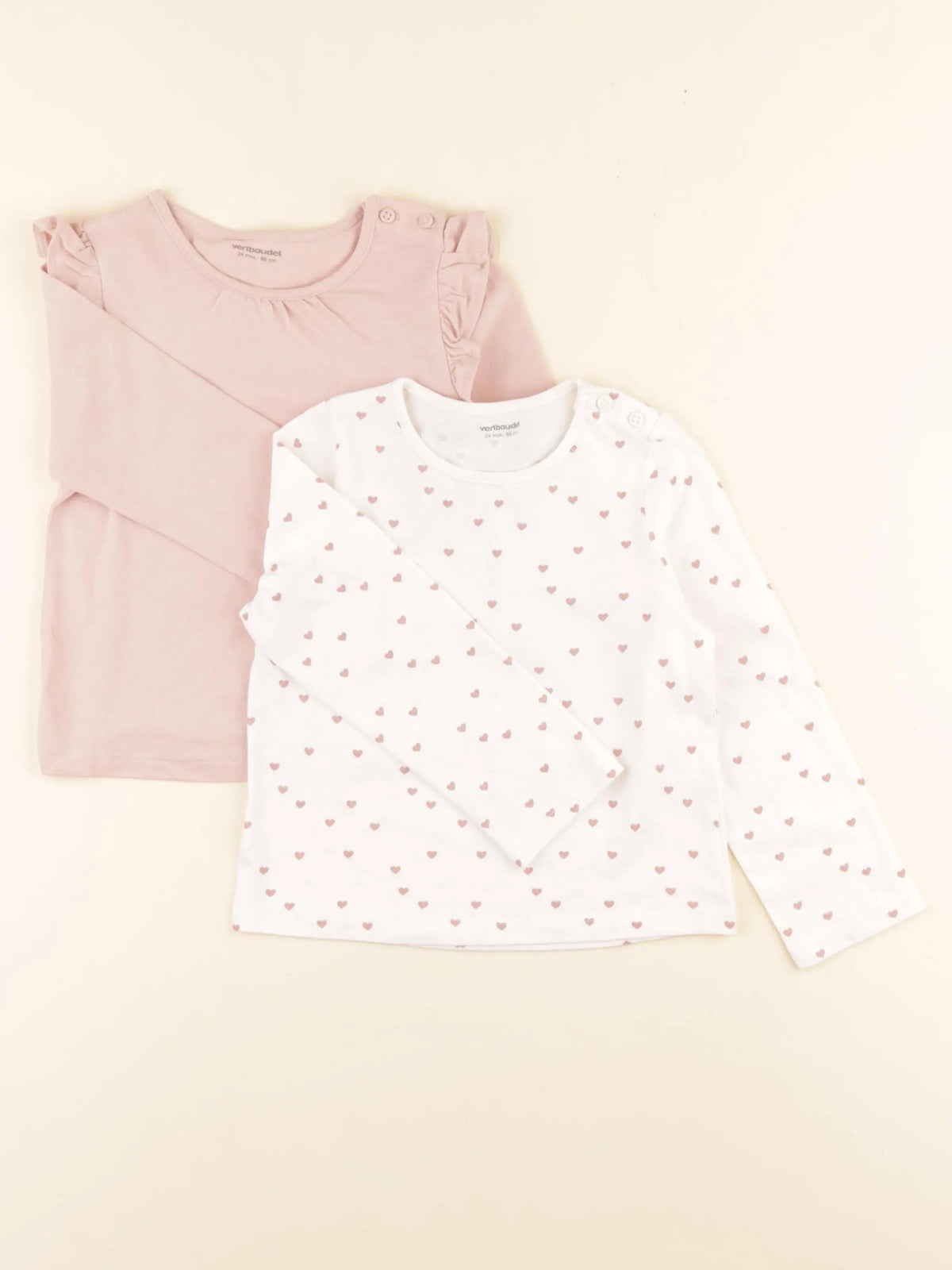 Vertbaudet - lot de 2 tee-shirts rose, blanc - 24 mois