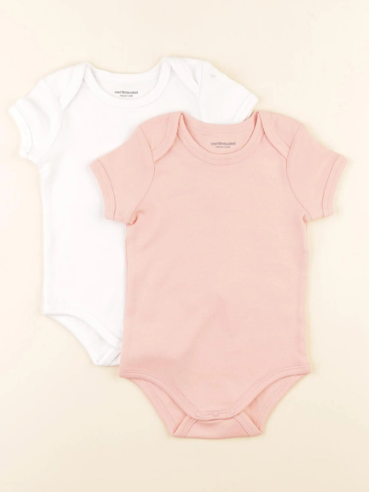 Vertbaudet - lot de 2 bodies en coton blanc, rose - 12 mois